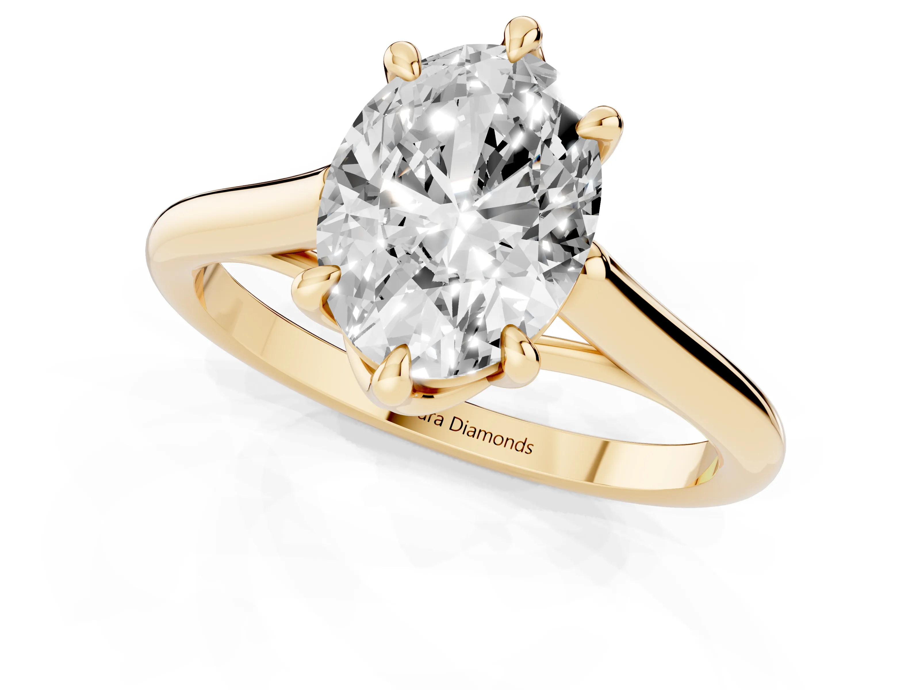 Oval Cut Diamond Solitaire Engagement Ring Set in Yellow gold with Prong Setting and Plain Classic Band