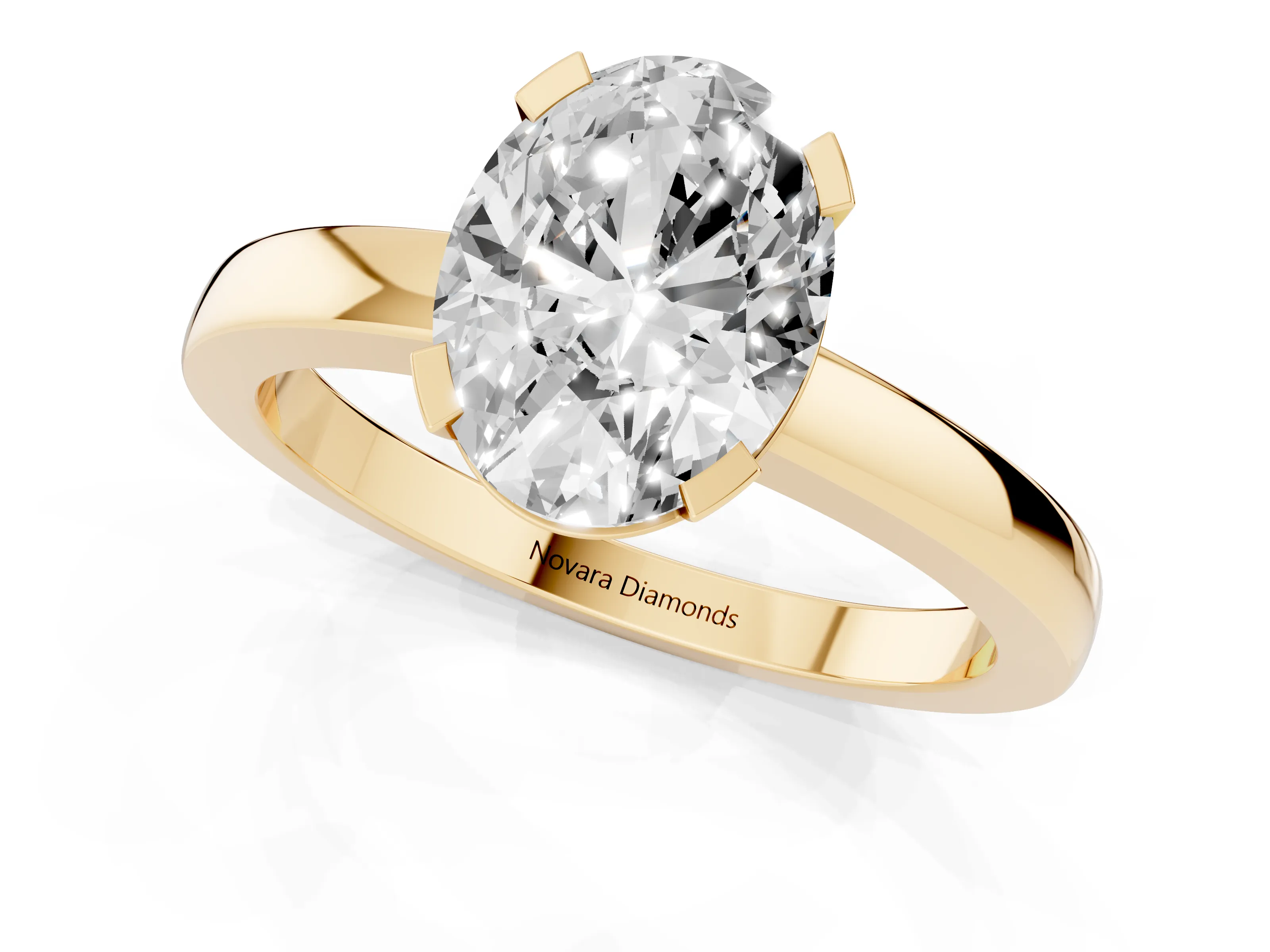 Oval Cut Diamond Solitaire Ring Set in Yellow gold with Prong Head and Smooth Polished Band – second view