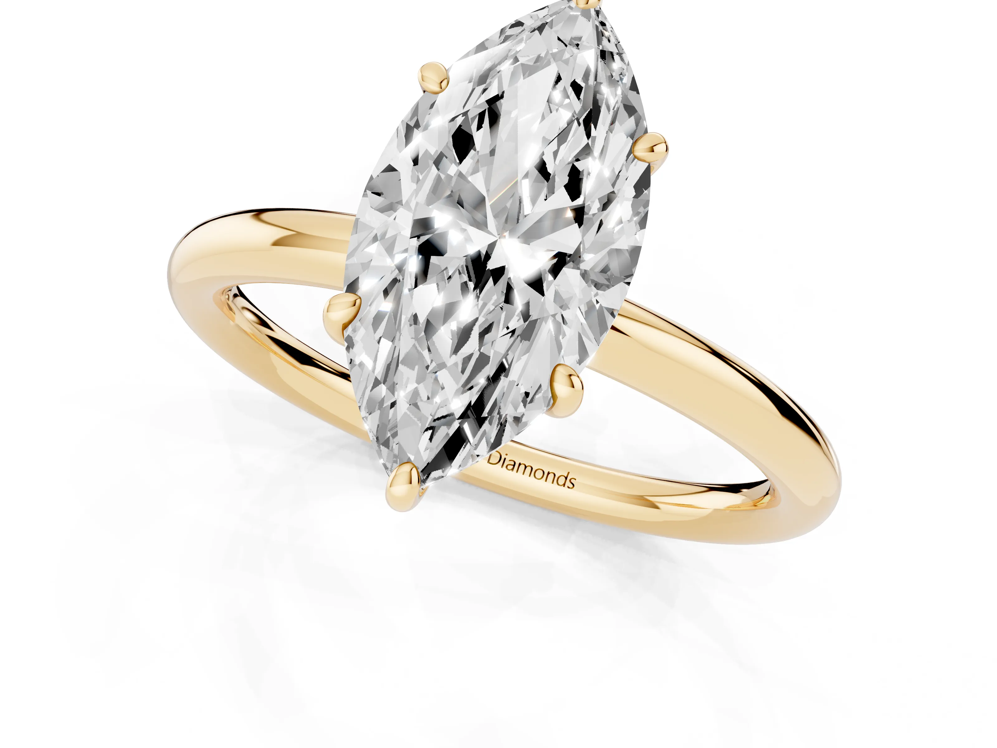 Oval Cut Diamond Solitaire Ring Set in Yellow gold with Prong Setting on a Polished Plain Band
