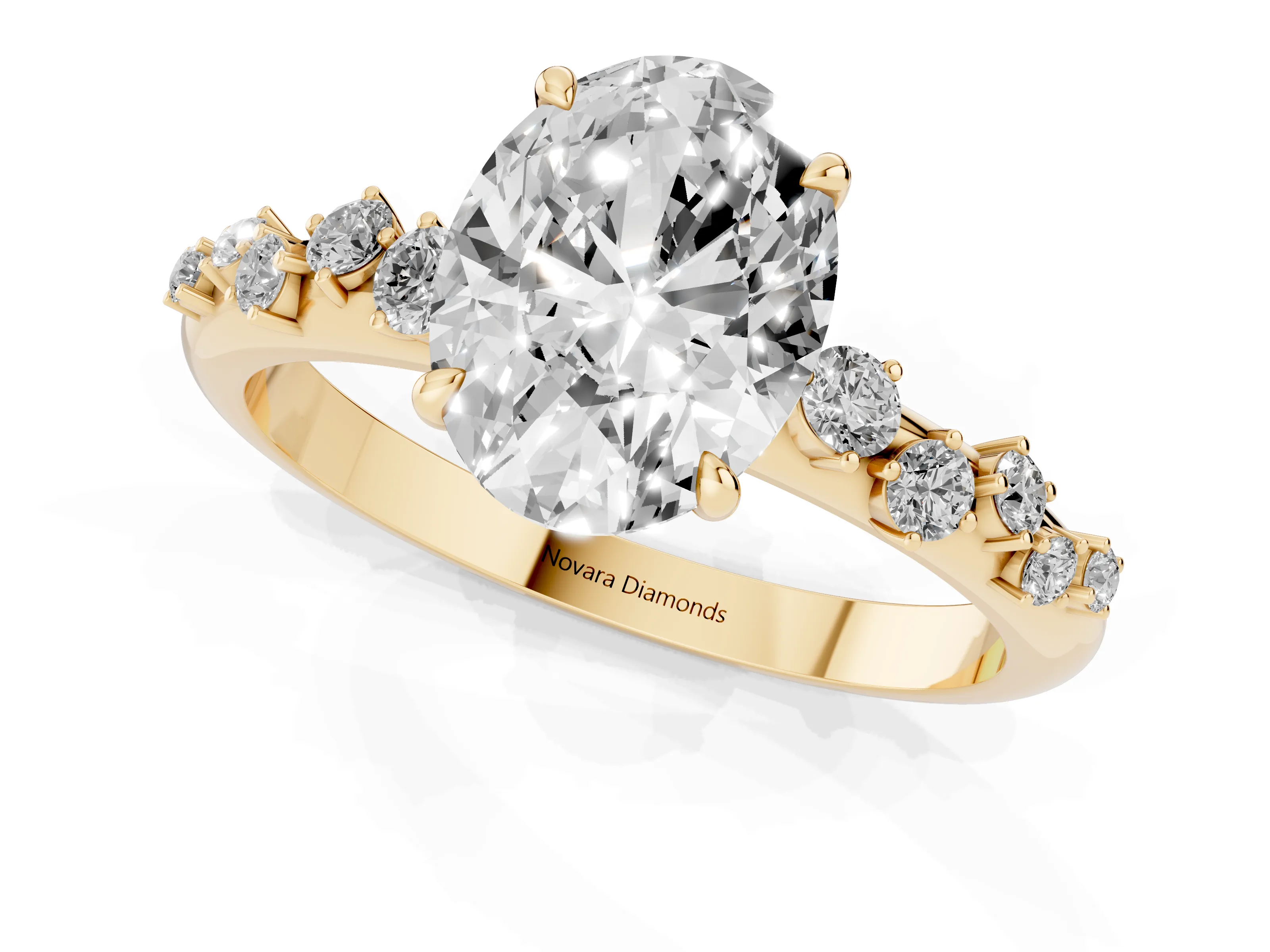 Oval Cut Diamond Cluster Solitaire Ring Set in Yellow gold with Prong Setting