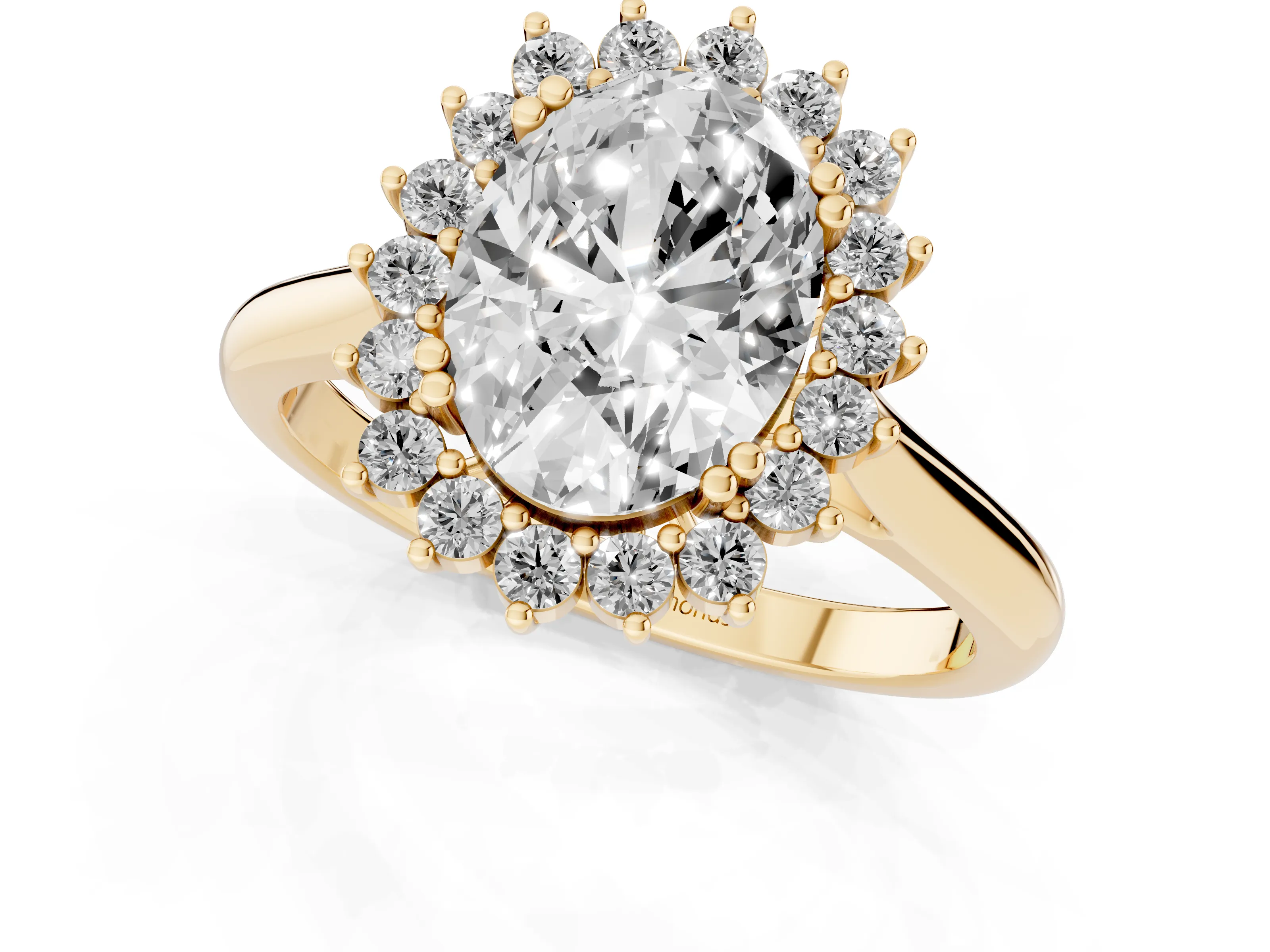 Oval Cut Diamond Halo Ring Set in Yellow gold with Plain Solitaire Band and Prong Setting