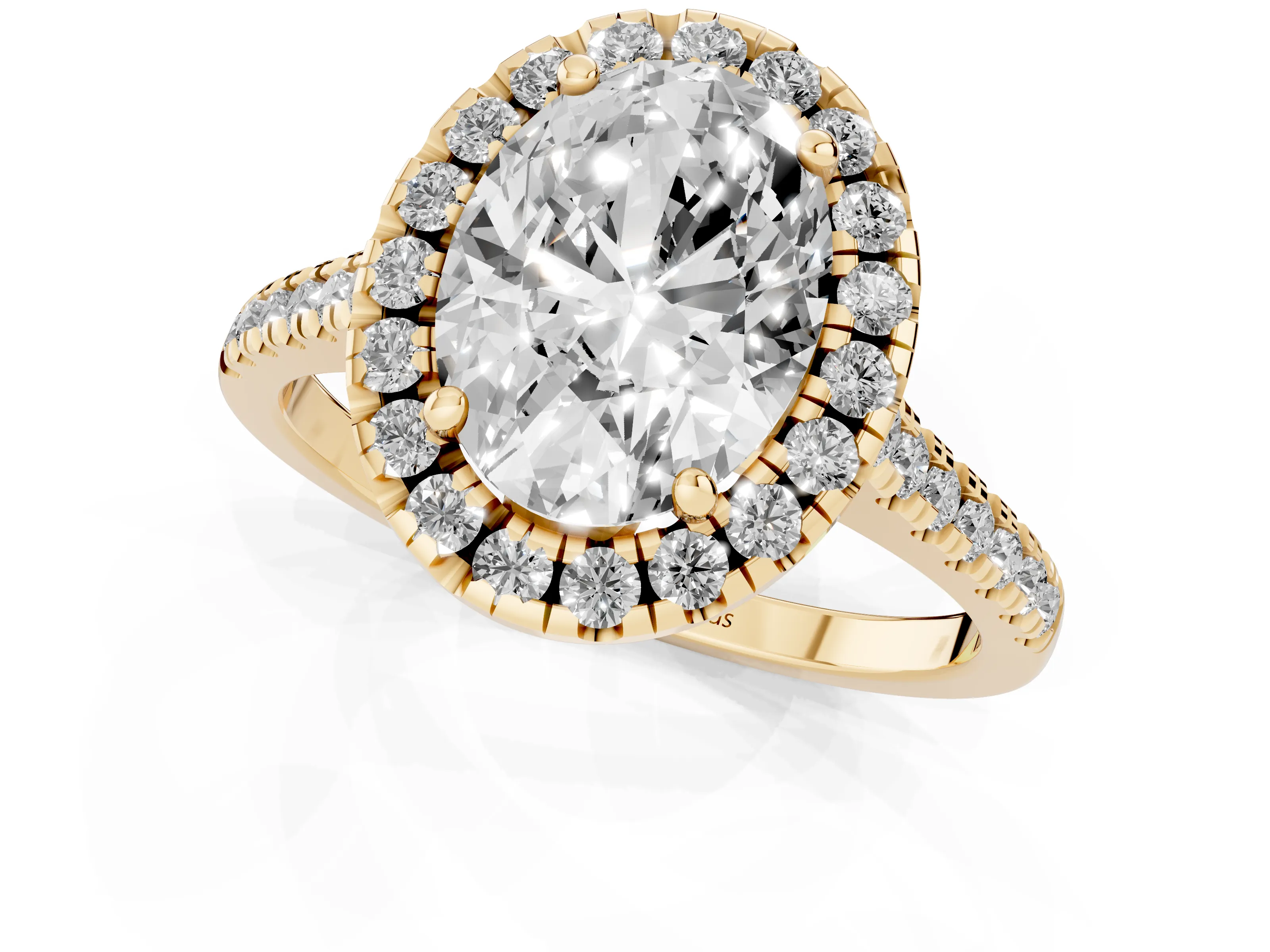 Oval Cut Diamond Cushion Halo Ring Set in Yellow gold with Pavé Band