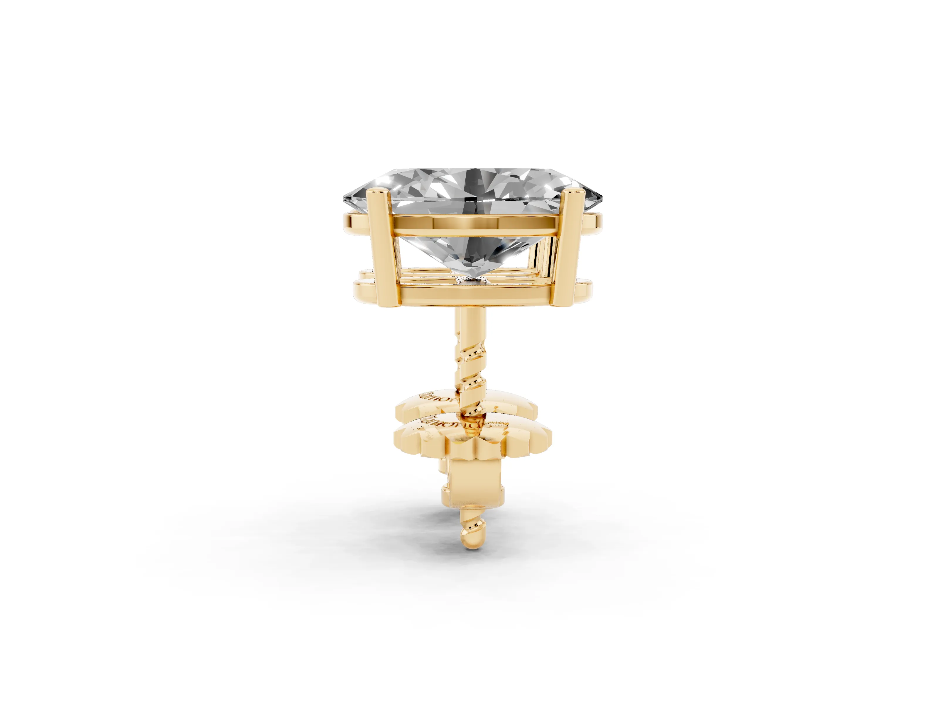 Oval Cut Diamond Solitaire Stud Earrings Set in Yellow gold with Basket Setting