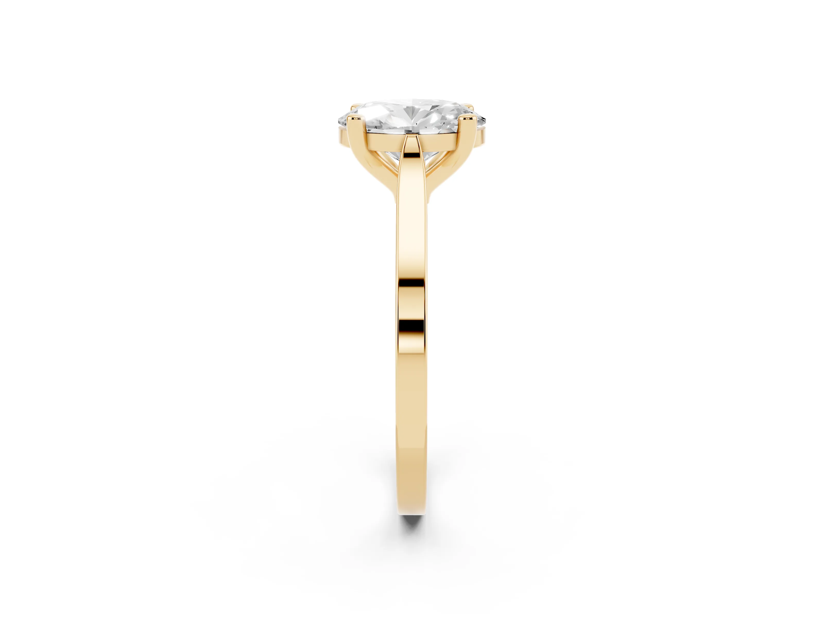 Oval Cut Diamond Solitaire Ring Set in Yellow gold with Prong Setting and Tapered Band
