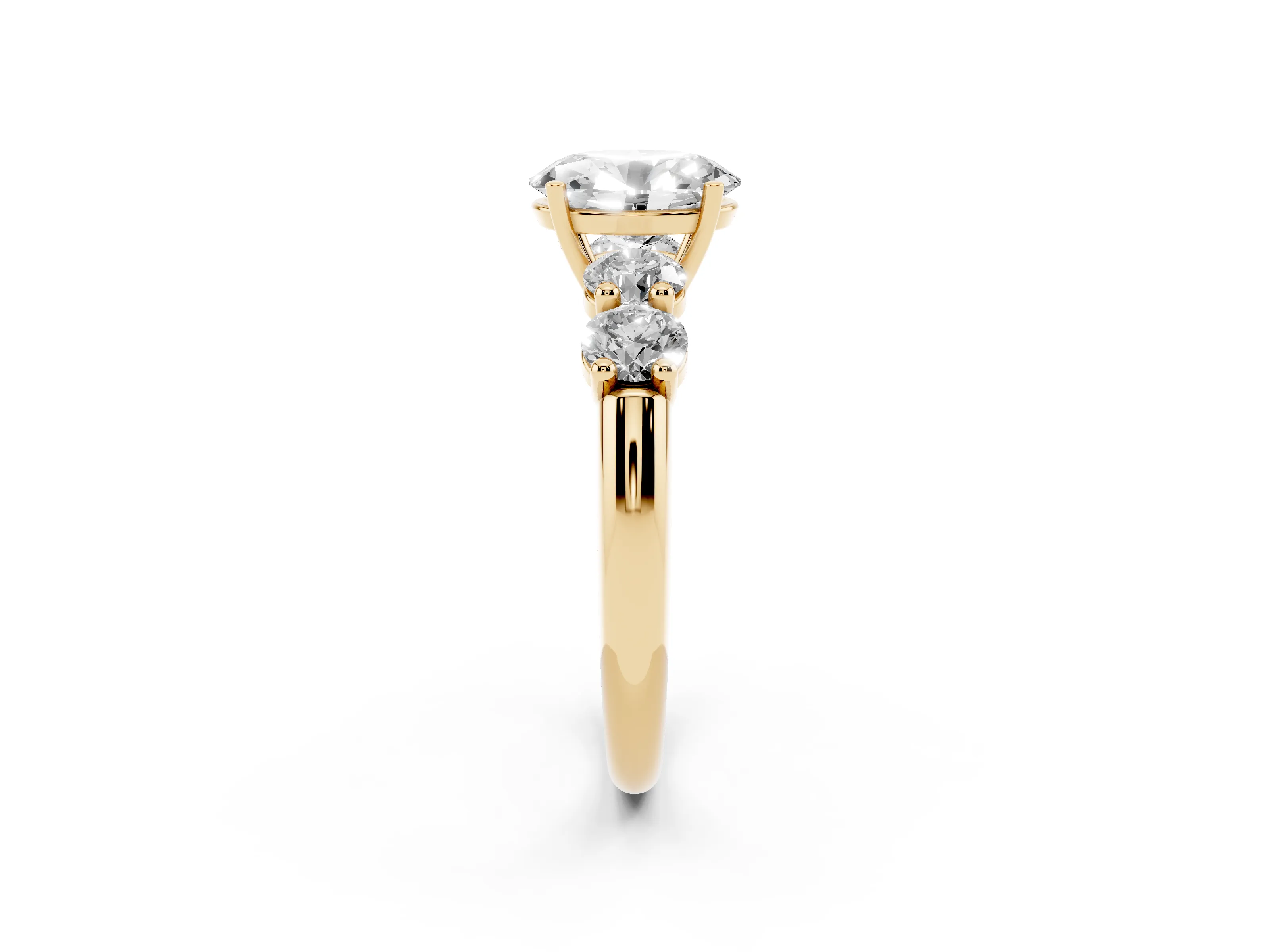 Oval Cut Diamond Five-Stone Prong Set Ring Set in Yellow gold with Classic Band
