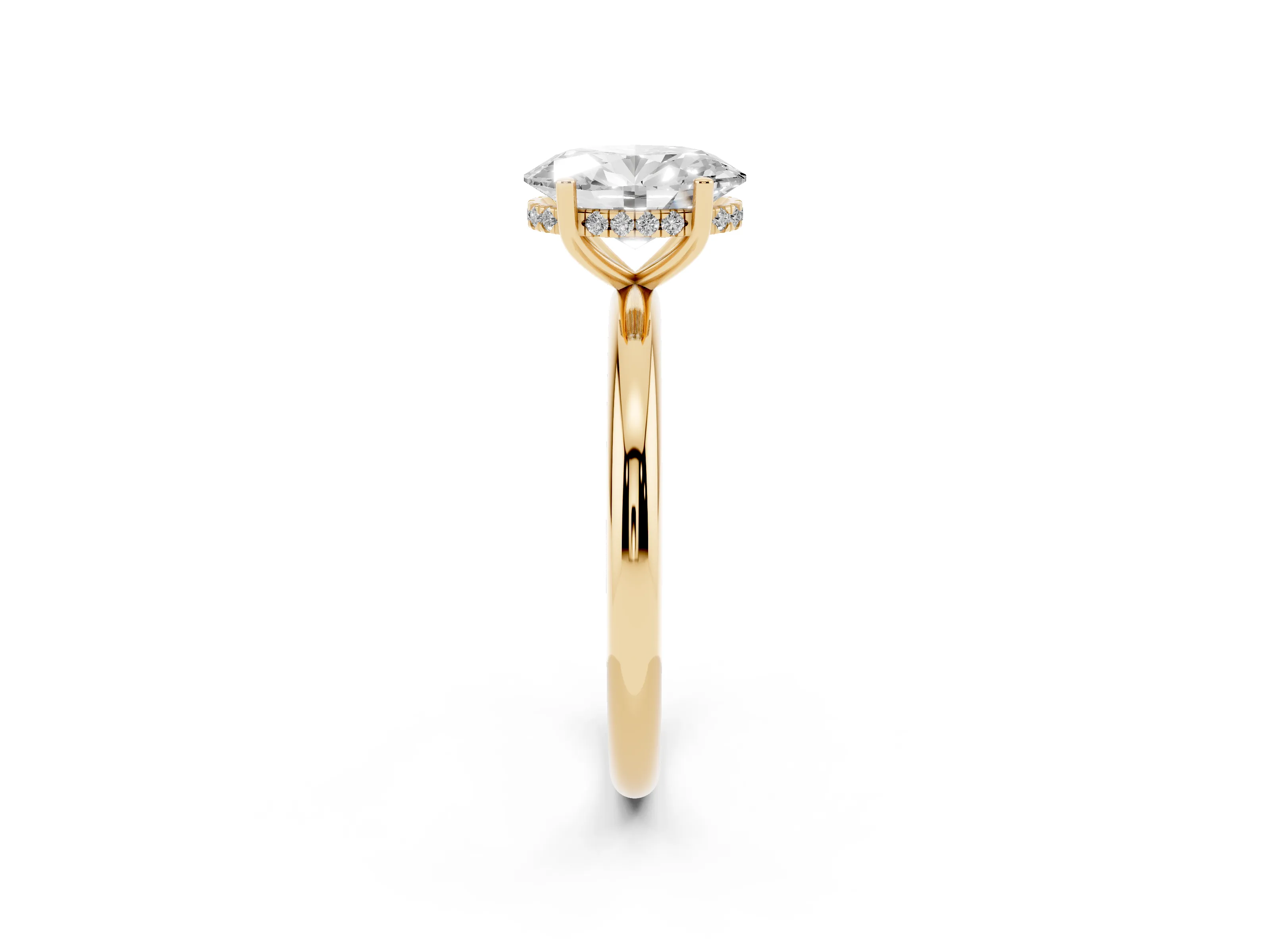 Oval Cut Diamond Solitaire Engagement Ring Set in Yellow gold with Prong Setting and Polished Band