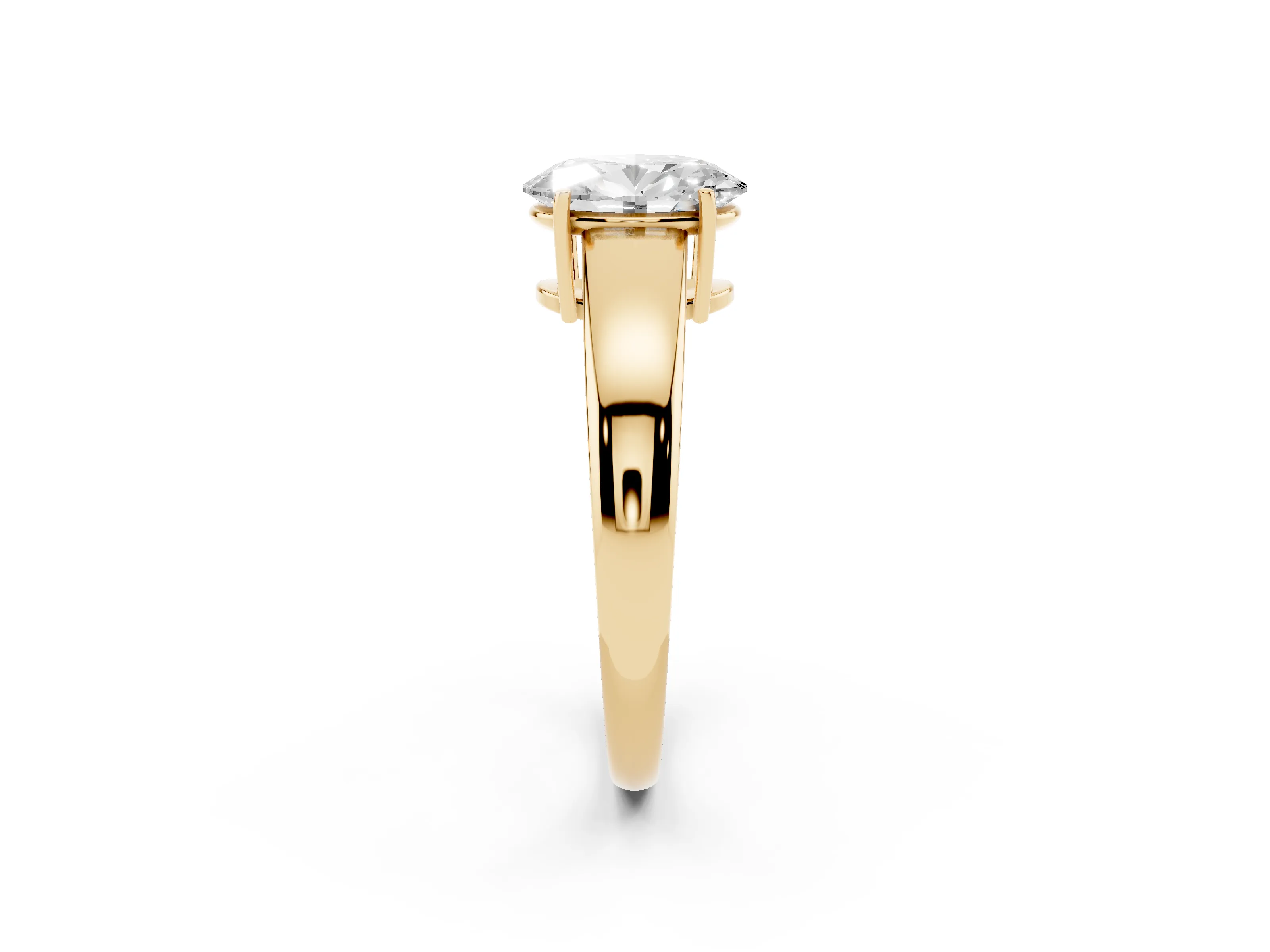 Oval Cut Diamond Solitaire Ring Set in Yellow gold with Tapered Band and Prong Setting