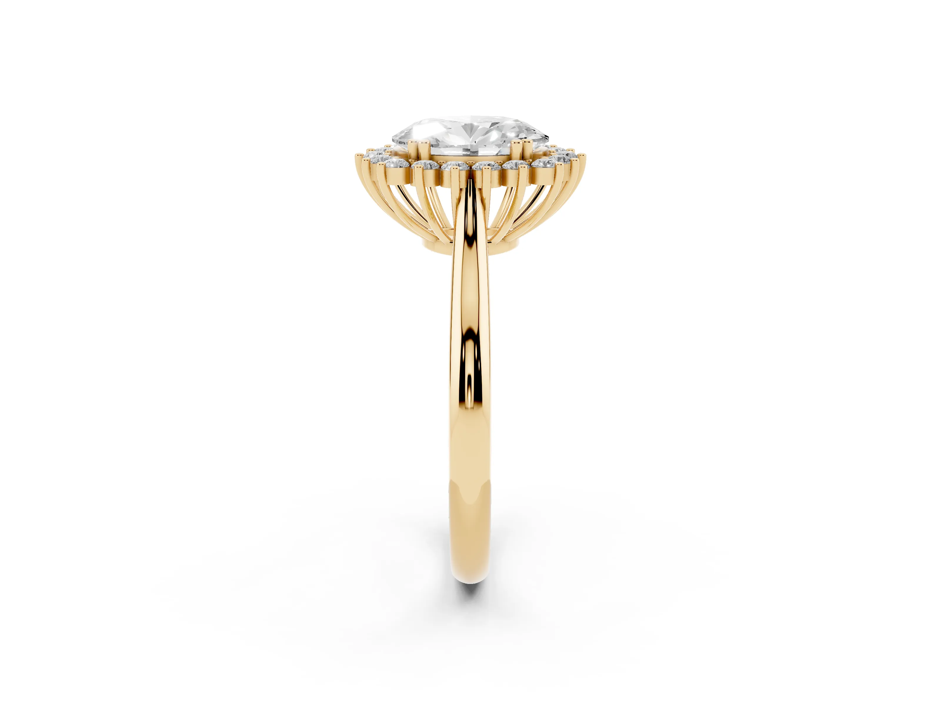 Oval Cut Diamond Halo Ring Set in Yellow gold with Plain Solitaire Band and Prong Setting