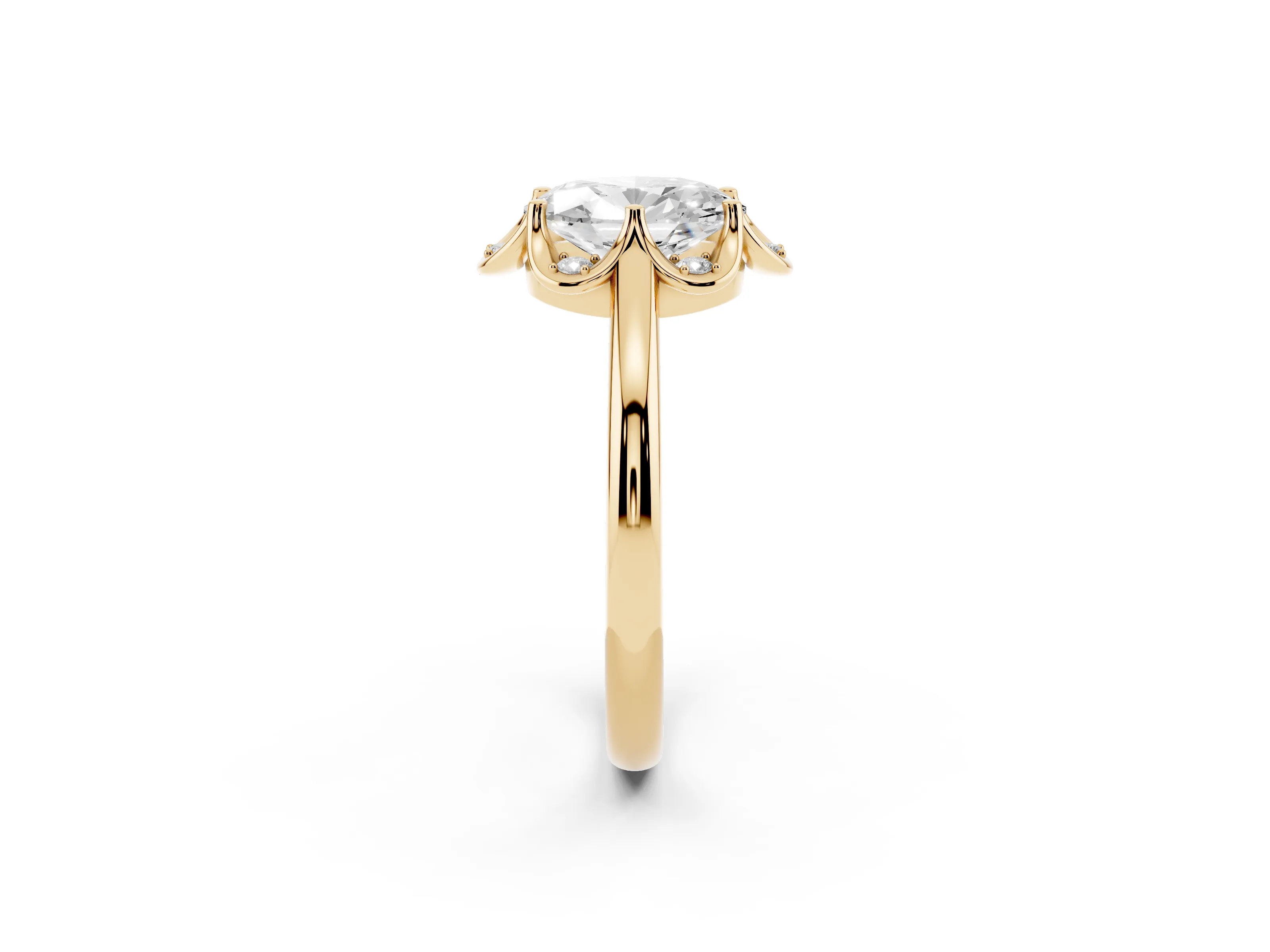 Oval Cut Diamond Round Cluster Halo Ring Set in Yellow gold with Solitaire Band and Prong Setting