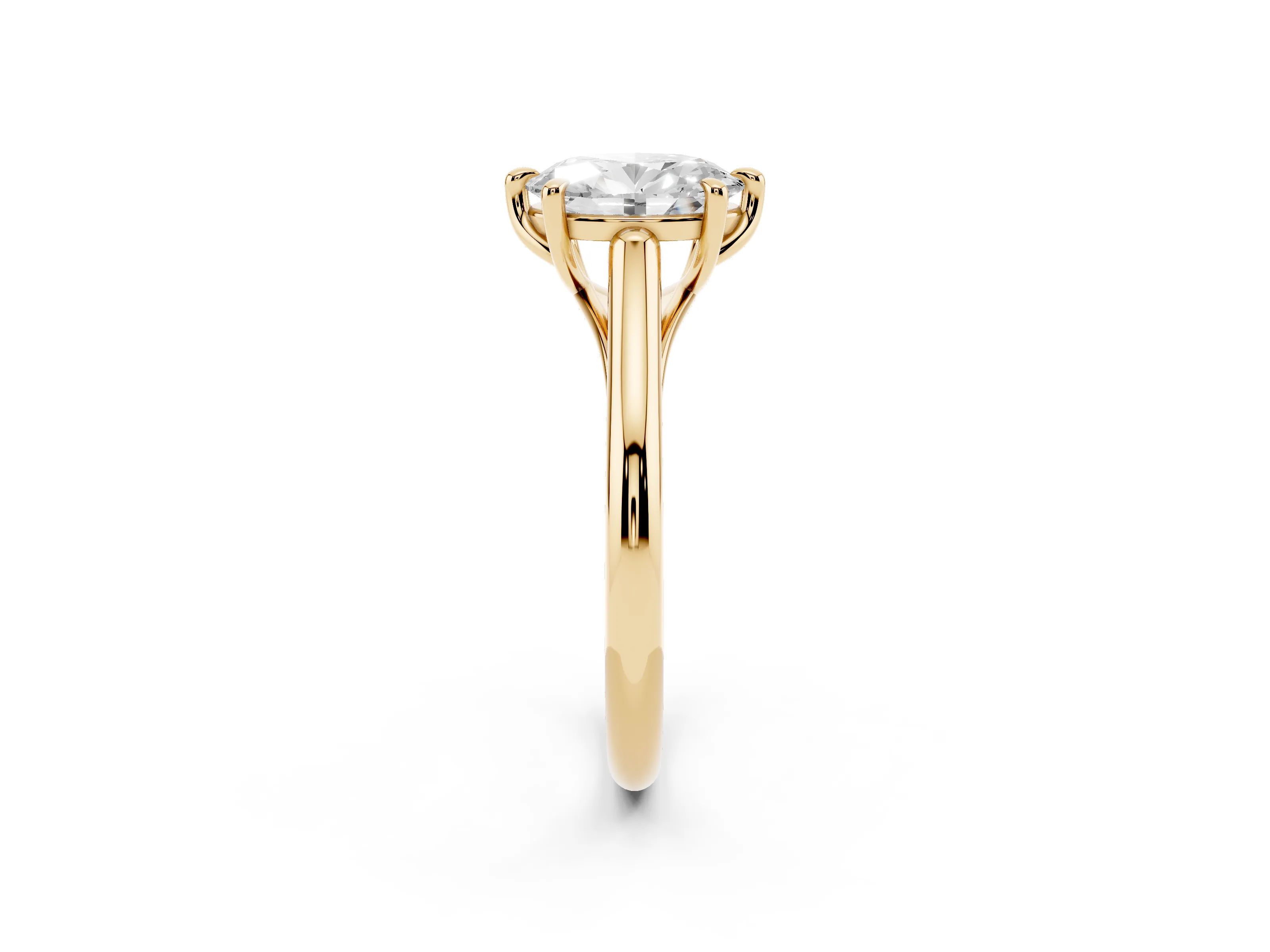 Oval Cut Diamond Solitaire Engagement Ring Set in Yellow gold with Prong Setting and Plain Classic Band