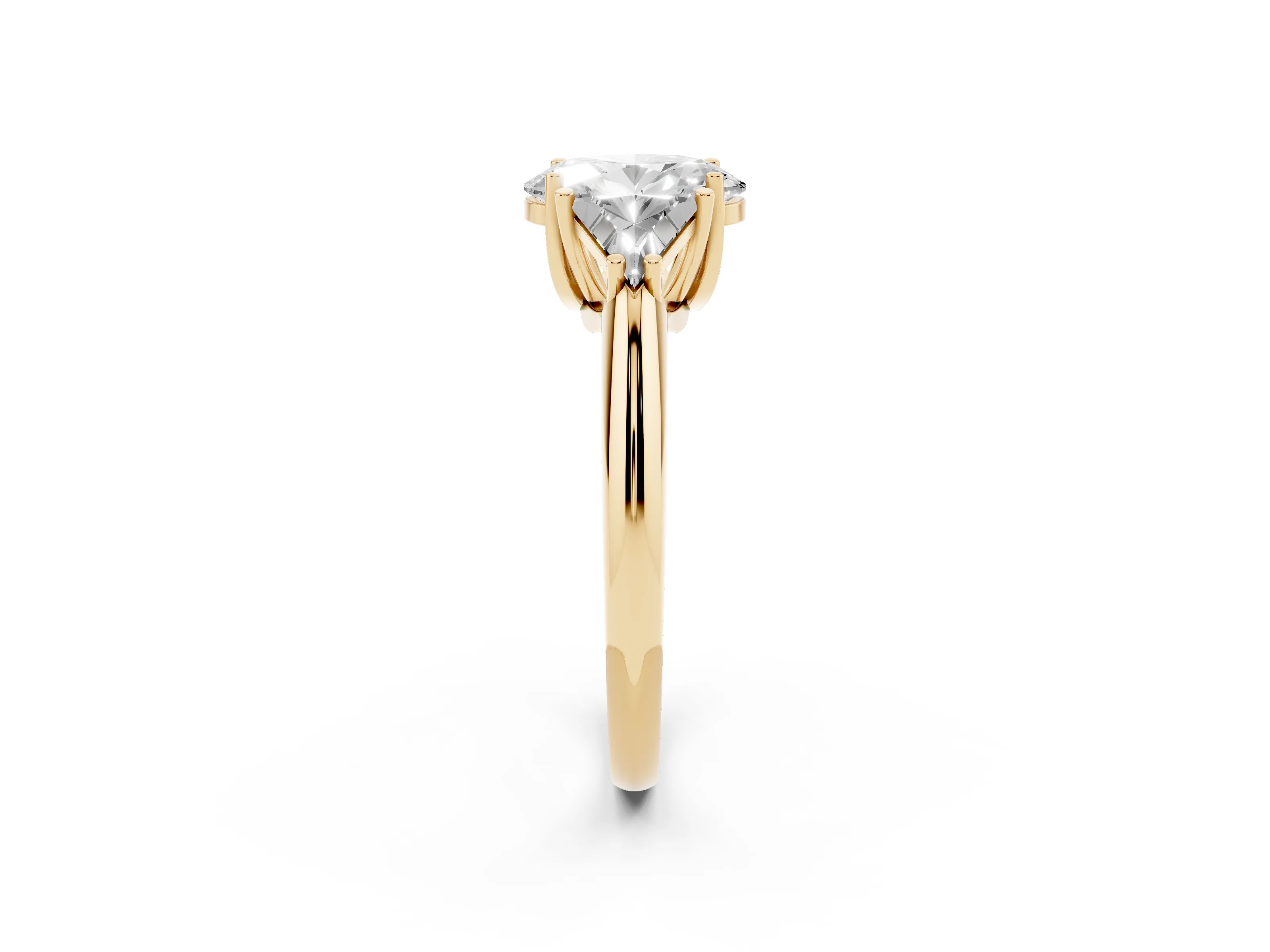 Oval Cut Diamond Three-Stone Engagement Ring Set in Yellow gold with Trillion Side Stones