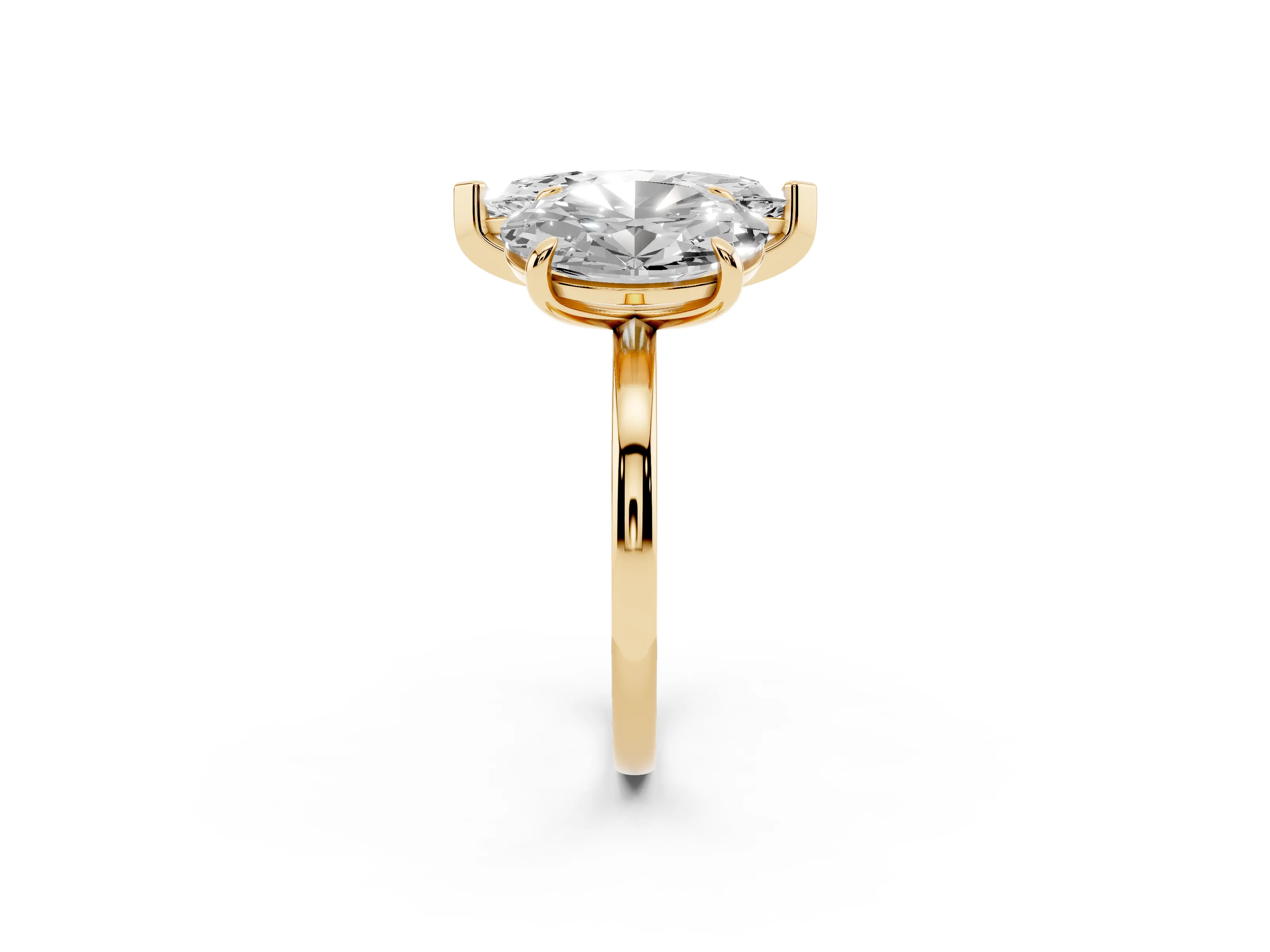 Oval and Marquise Toi Moi Ring Set in Yellow gold with Prong Setting and Plain Band