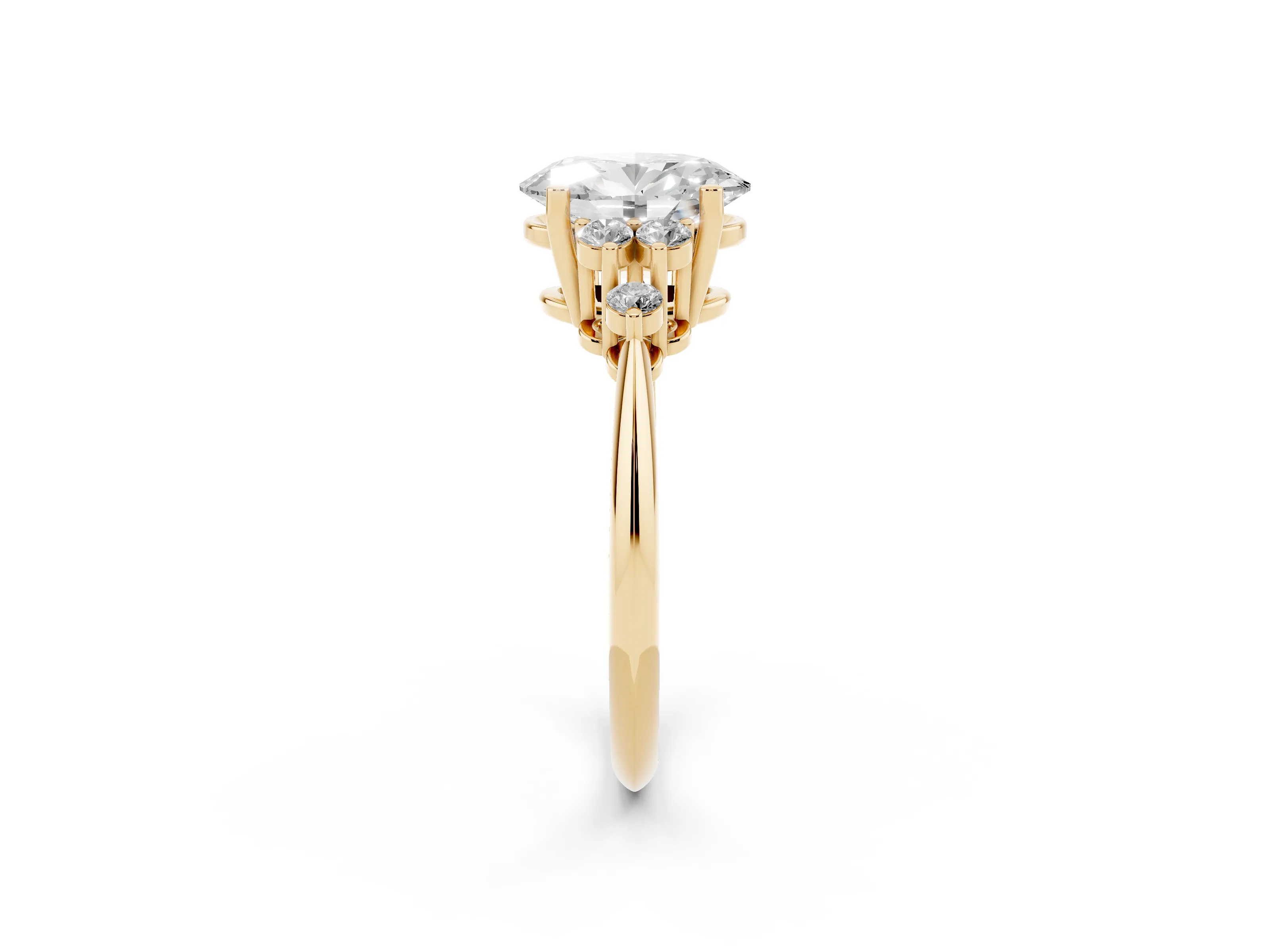 Oval Cut Diamond Cluster Ring Set in Yellow gold with Plain Band and Prong Setting