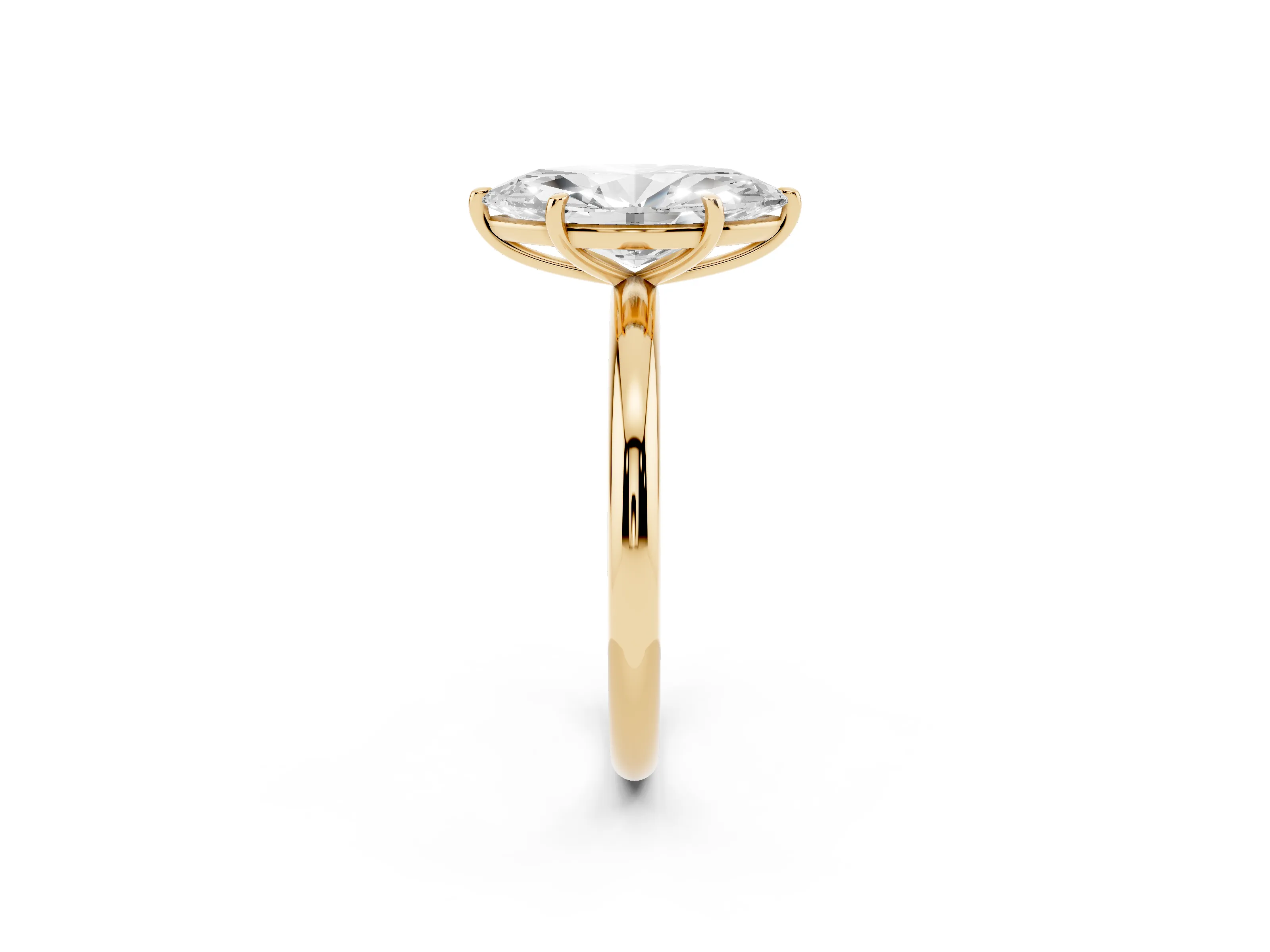 Oval Cut Diamond Solitaire Ring Set in Yellow gold with Prong Setting on a Polished Plain Band