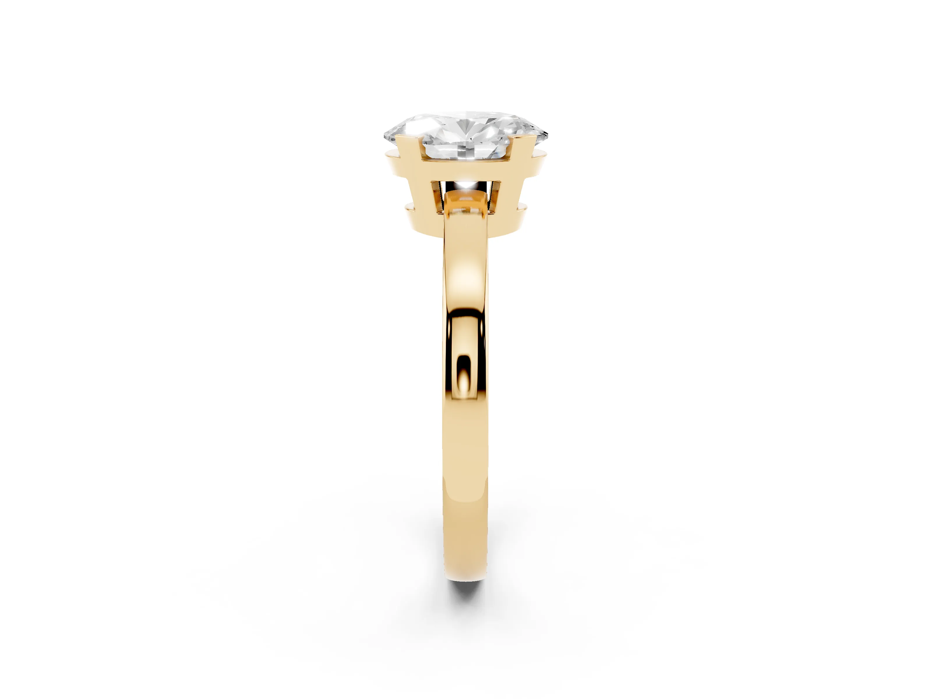 Oval Cut Diamond Solitaire Ring Set in Yellow gold with Prong Head and Smooth Polished Band
