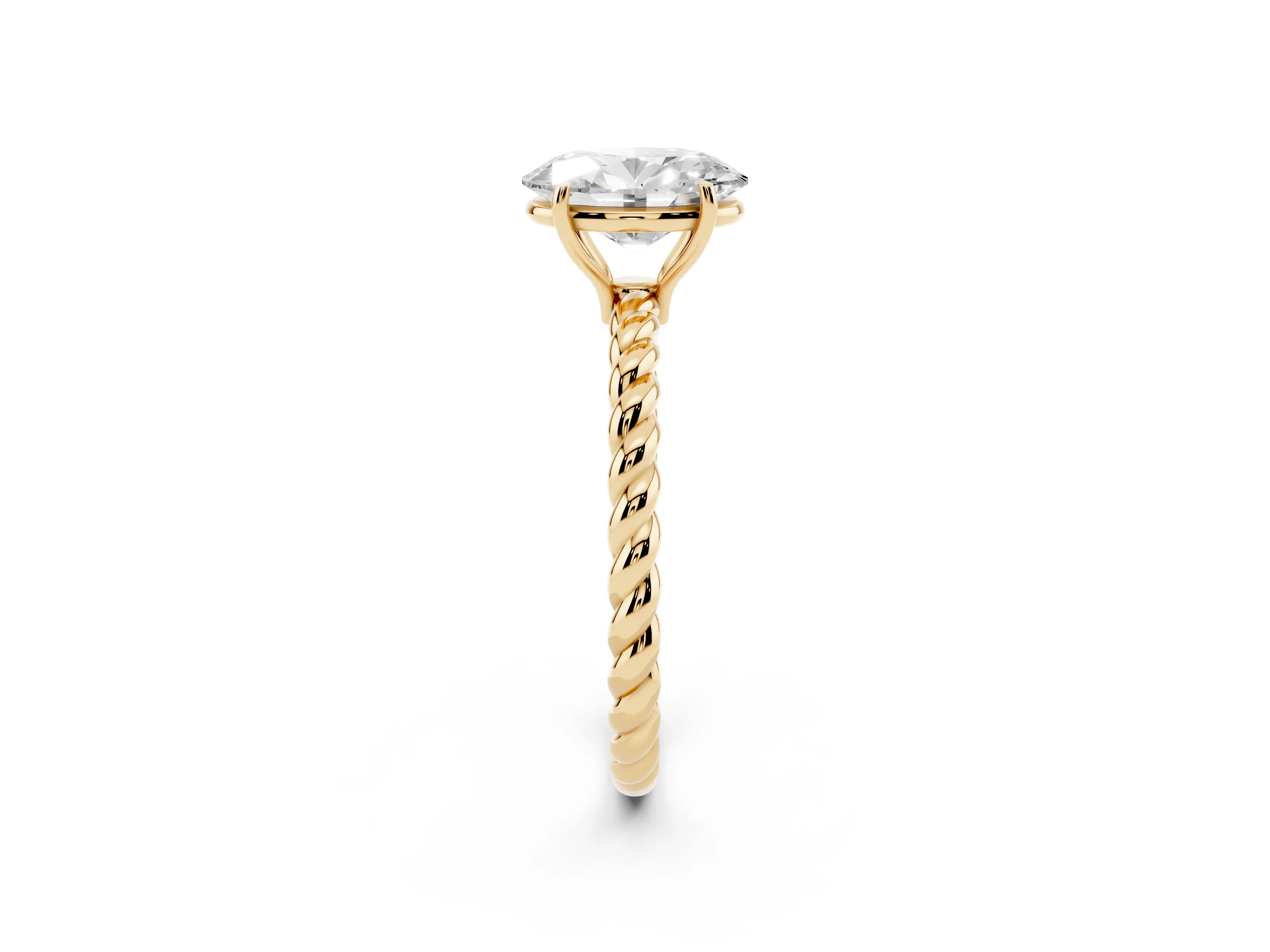Oval Cut Diamond Solitaire Twisted Band Ring Set in Yellow gold with Prong Solitaire Setting