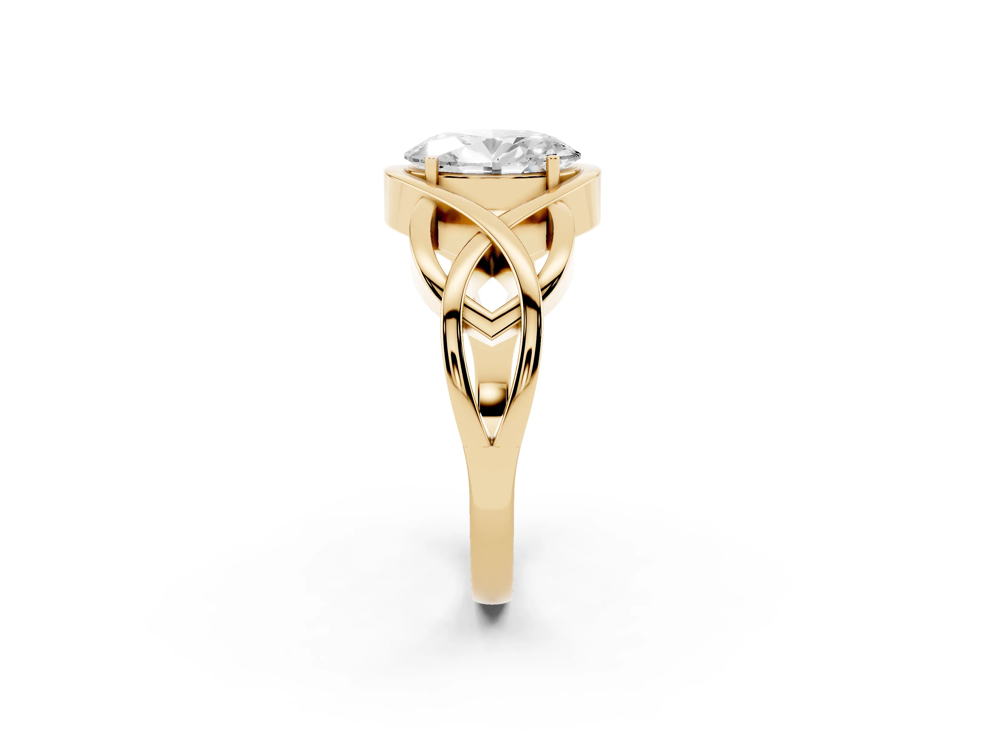 Oval Cut Diamond Solitaire Ring Set in Yellow gold with Intertwined Band