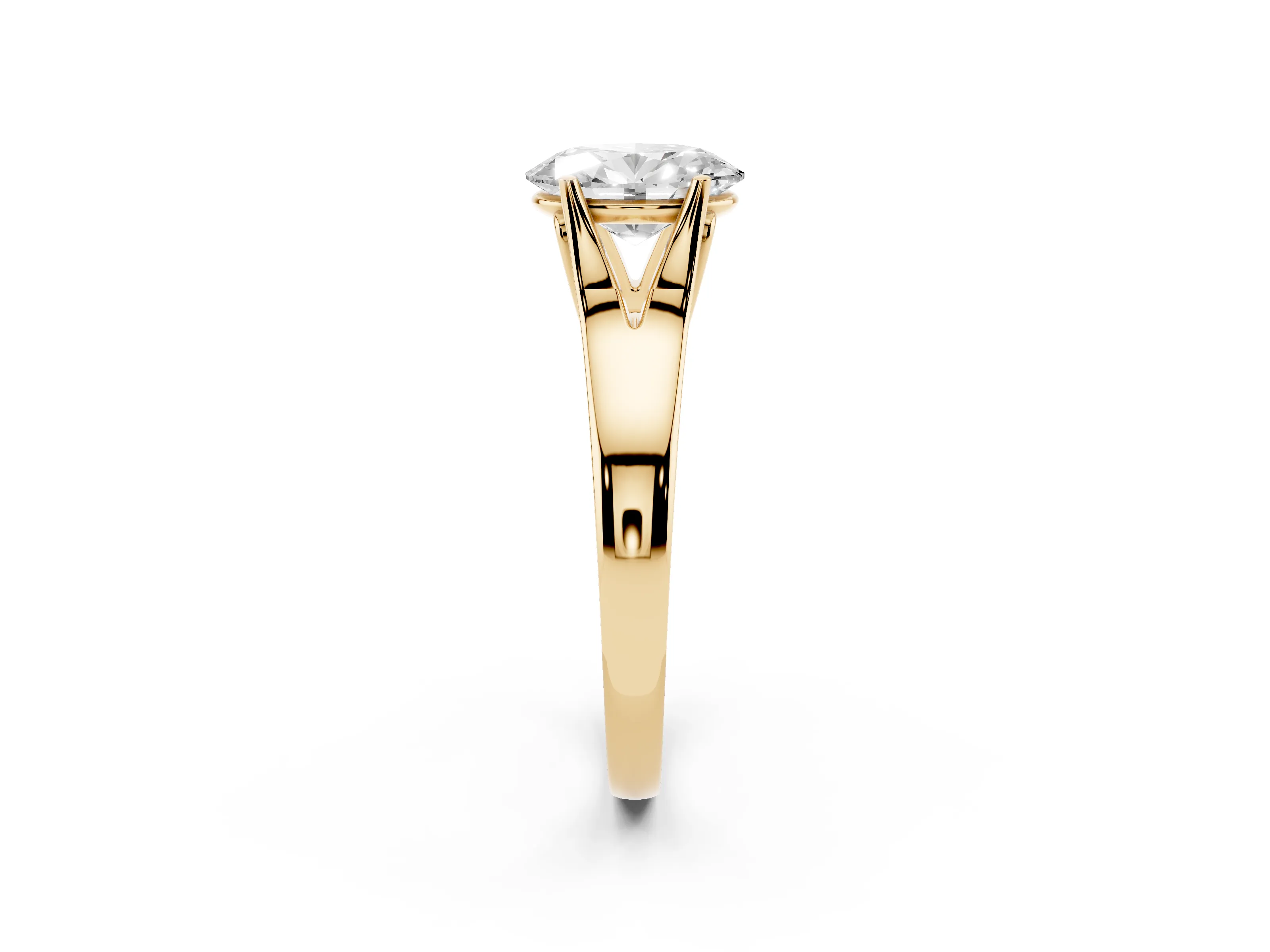 Oval Cut Diamond Solitaire Ring Set in Yellow gold with Arched Cathedral Band and Prong Setting