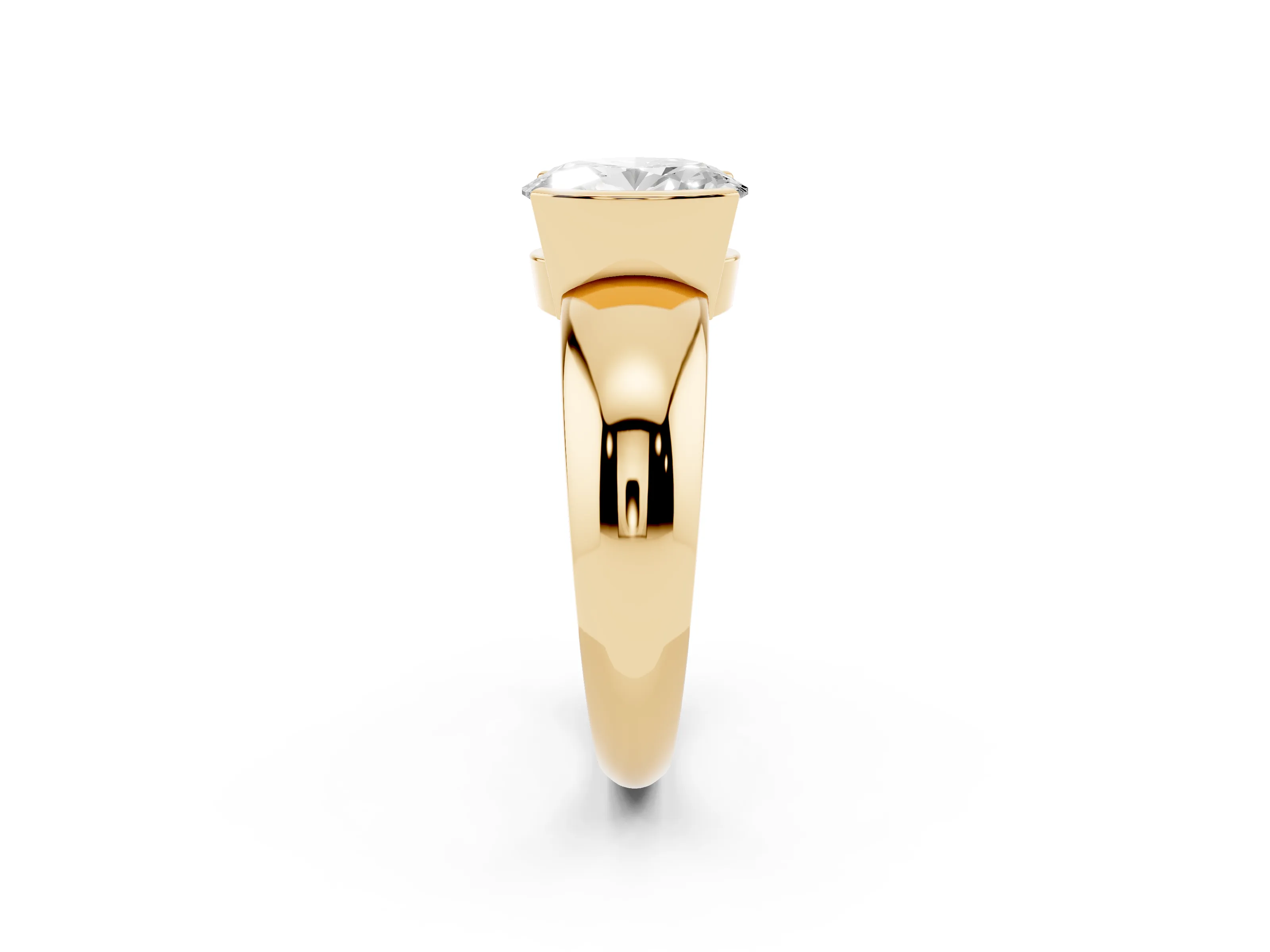 Oval Cut Diamond Solitaire Tension Set Ring Set in Yellow gold with Wide Band