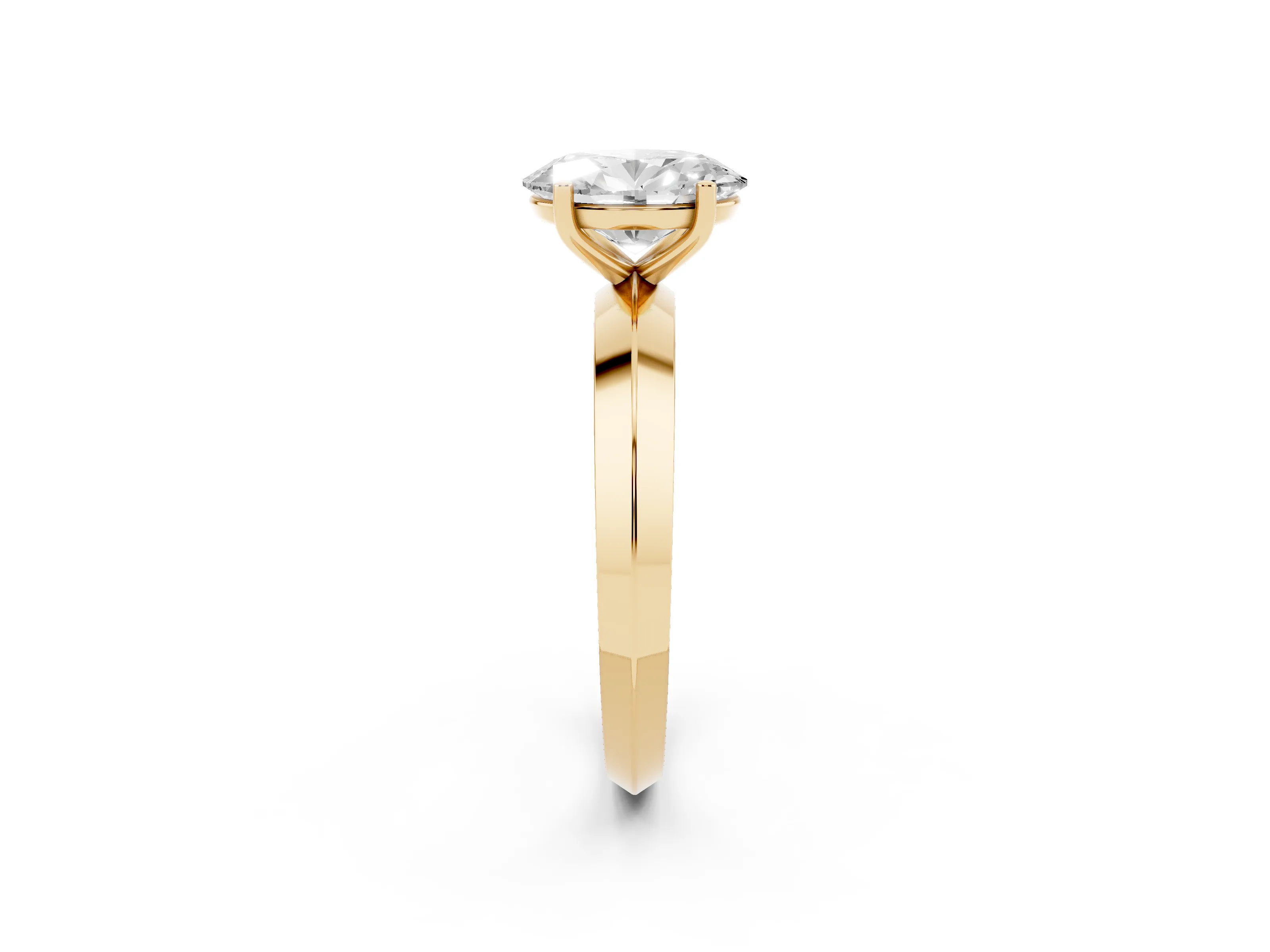 Oval Cut Diamond Solitaire Engagement Ring Set in Yellow gold with Flat Band and Prong Setting