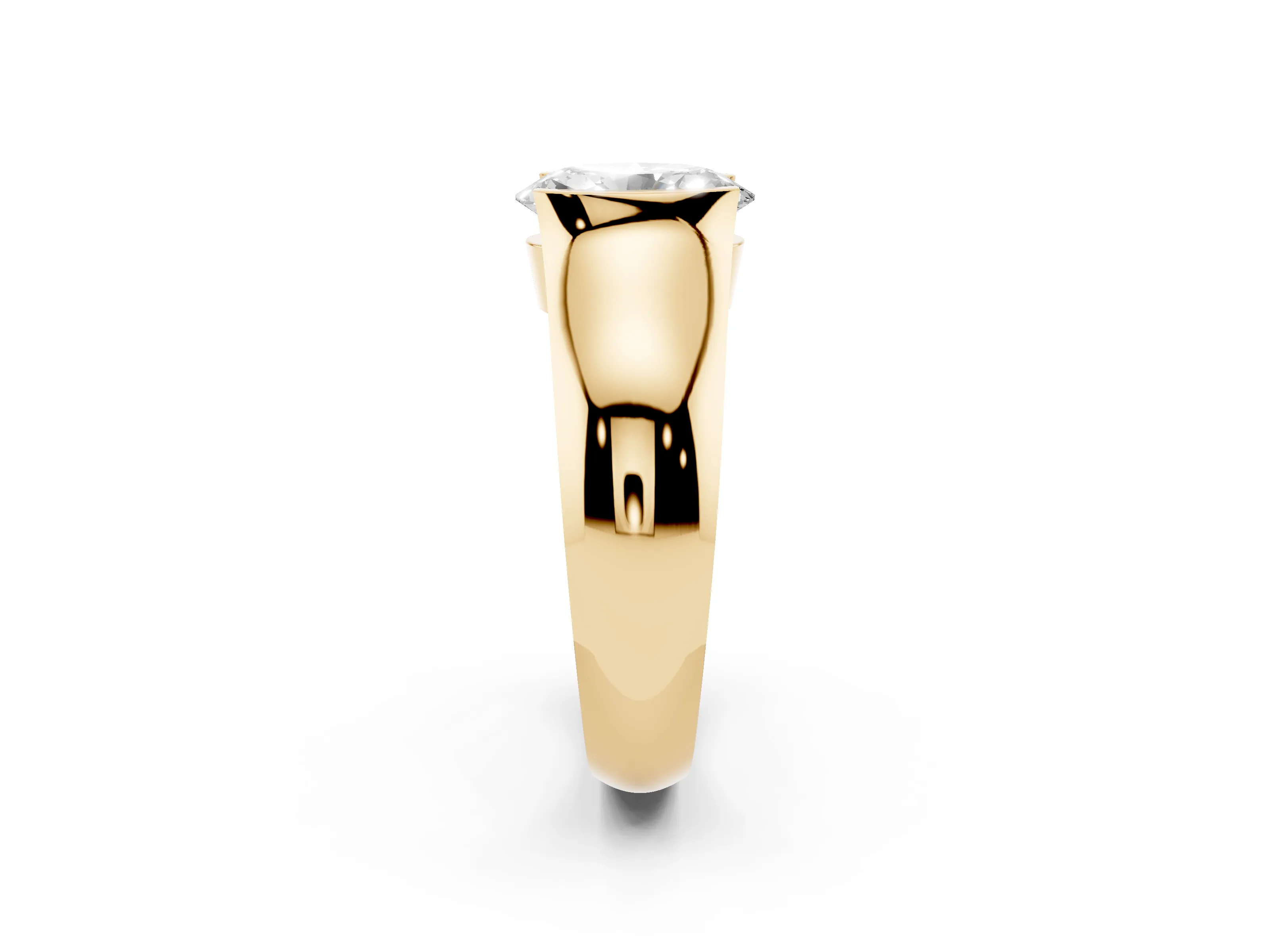 Oval Cut Diamond Bezel Solitaire Ring Set in Yellow gold with Wide Band