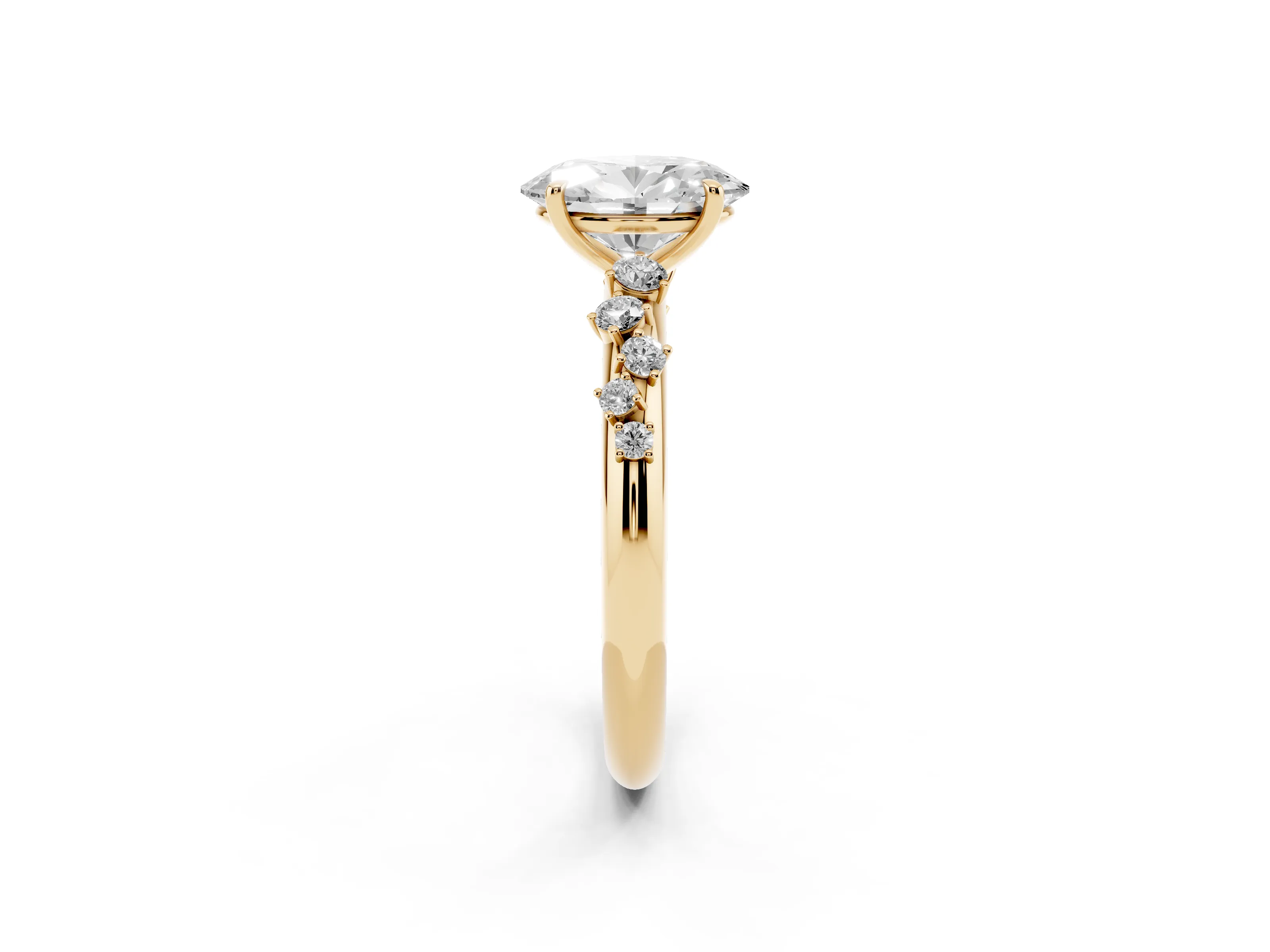 Oval Cut Diamond Cluster Solitaire Ring Set in Yellow gold with Prong Setting