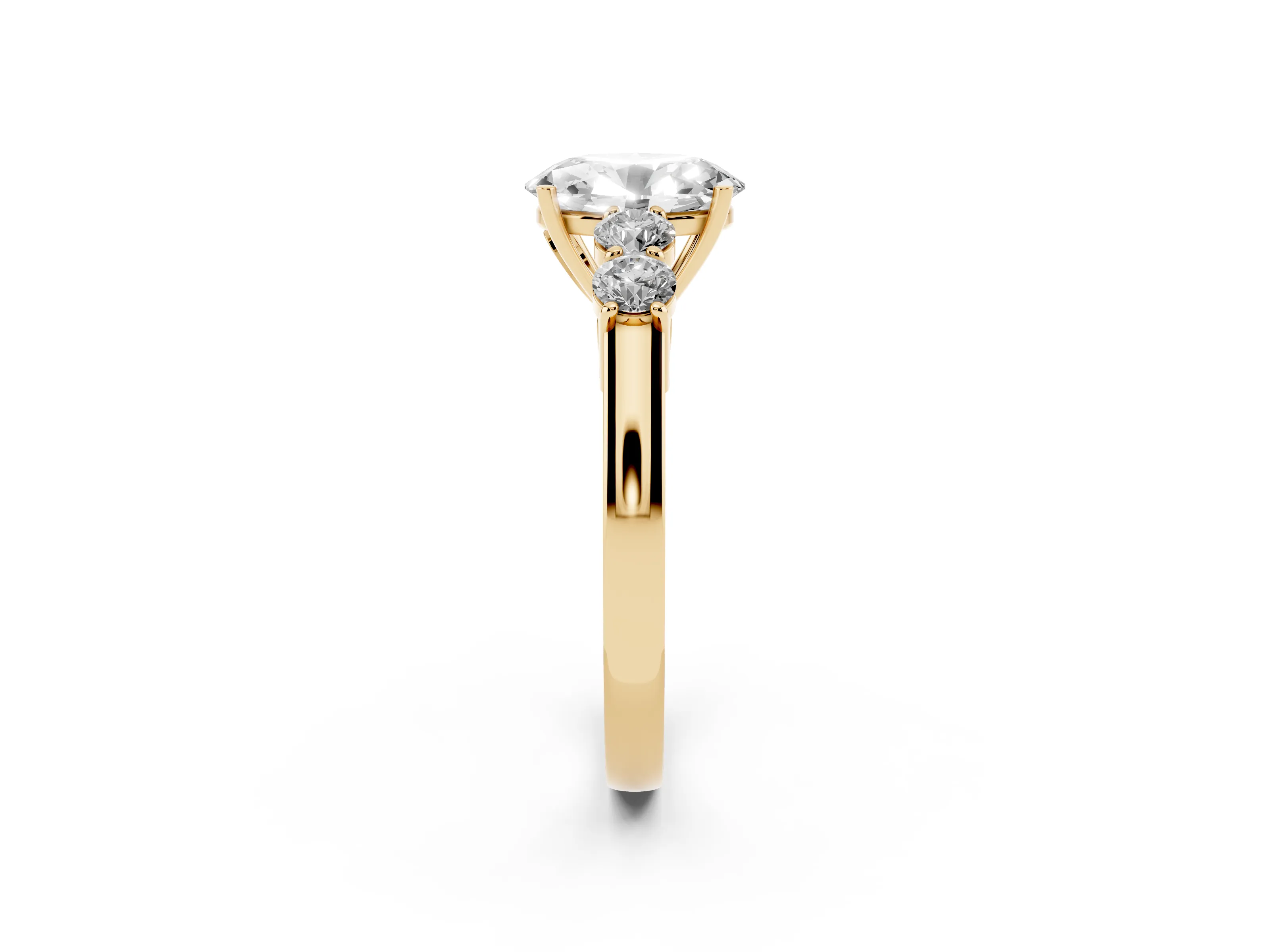 Oval Cut Diamond Five-Stone Prong Set Band Ring Set in Yellow gold with Polished Band