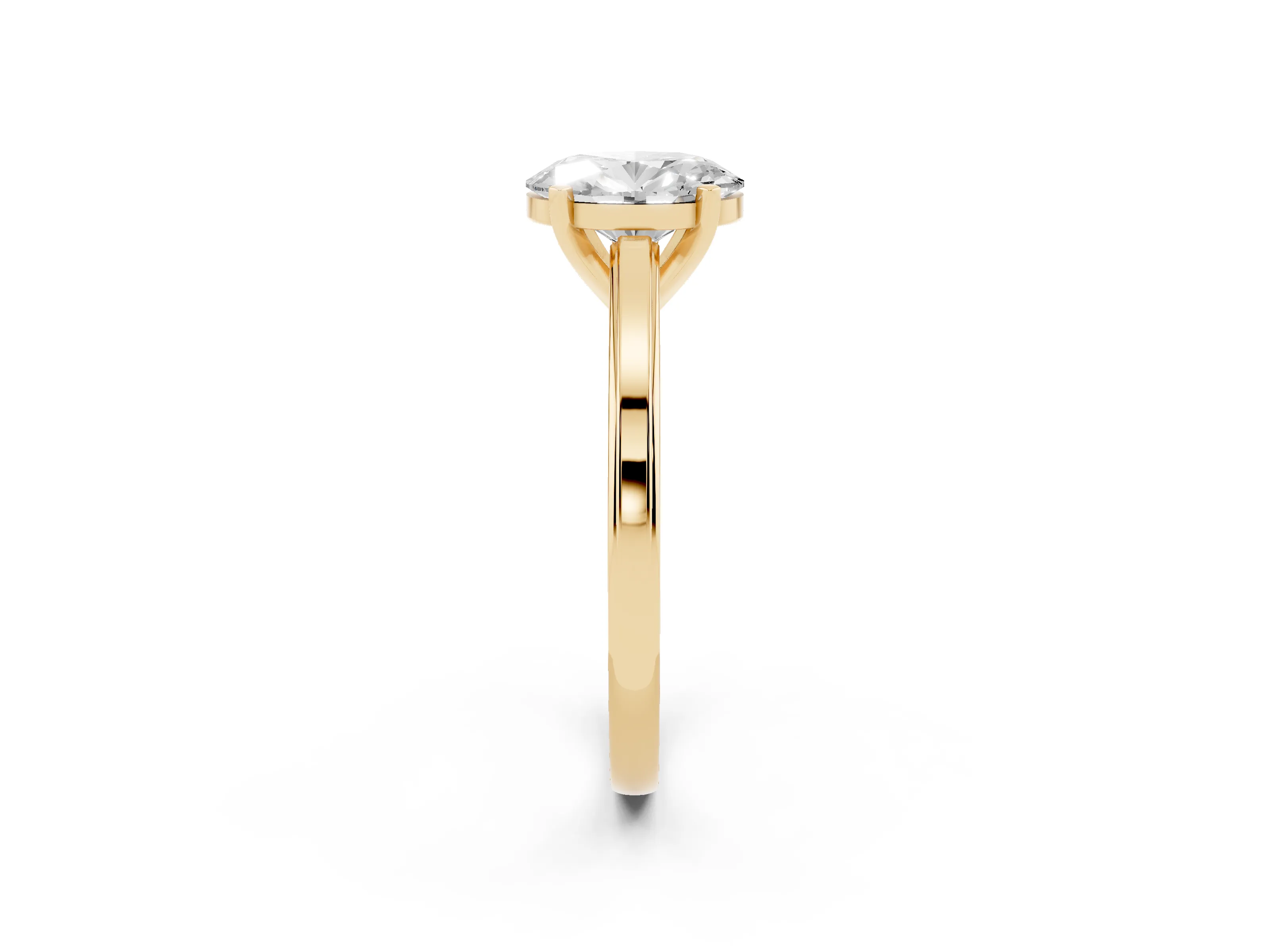 Oval Cut Diamond Solitaire Ring Set in Yellow gold with Prong Setting and Classic Band