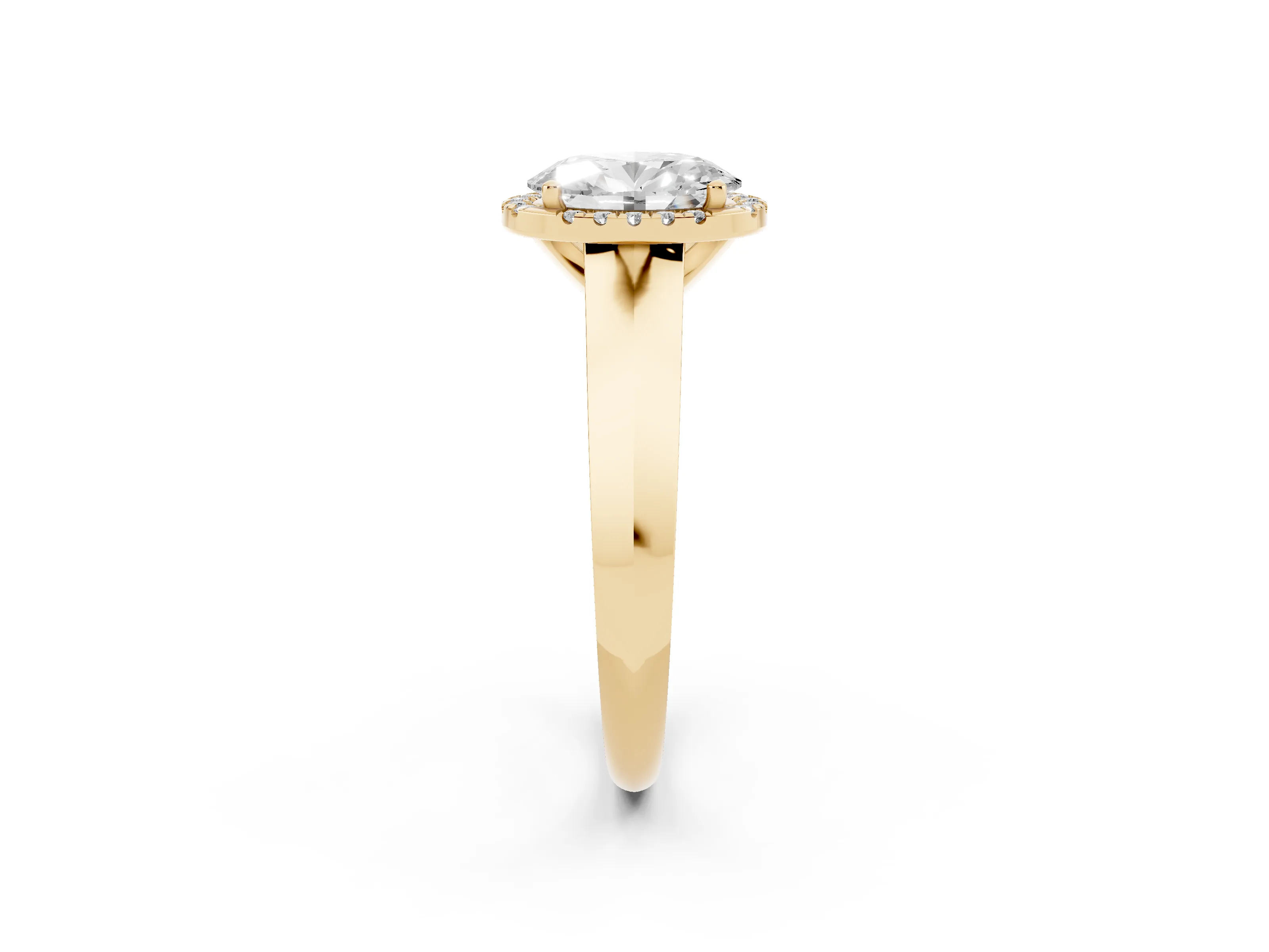 Oval Cut Diamond Halo Ring Set in Yellow gold with Cathedral Band and Prong Setting
