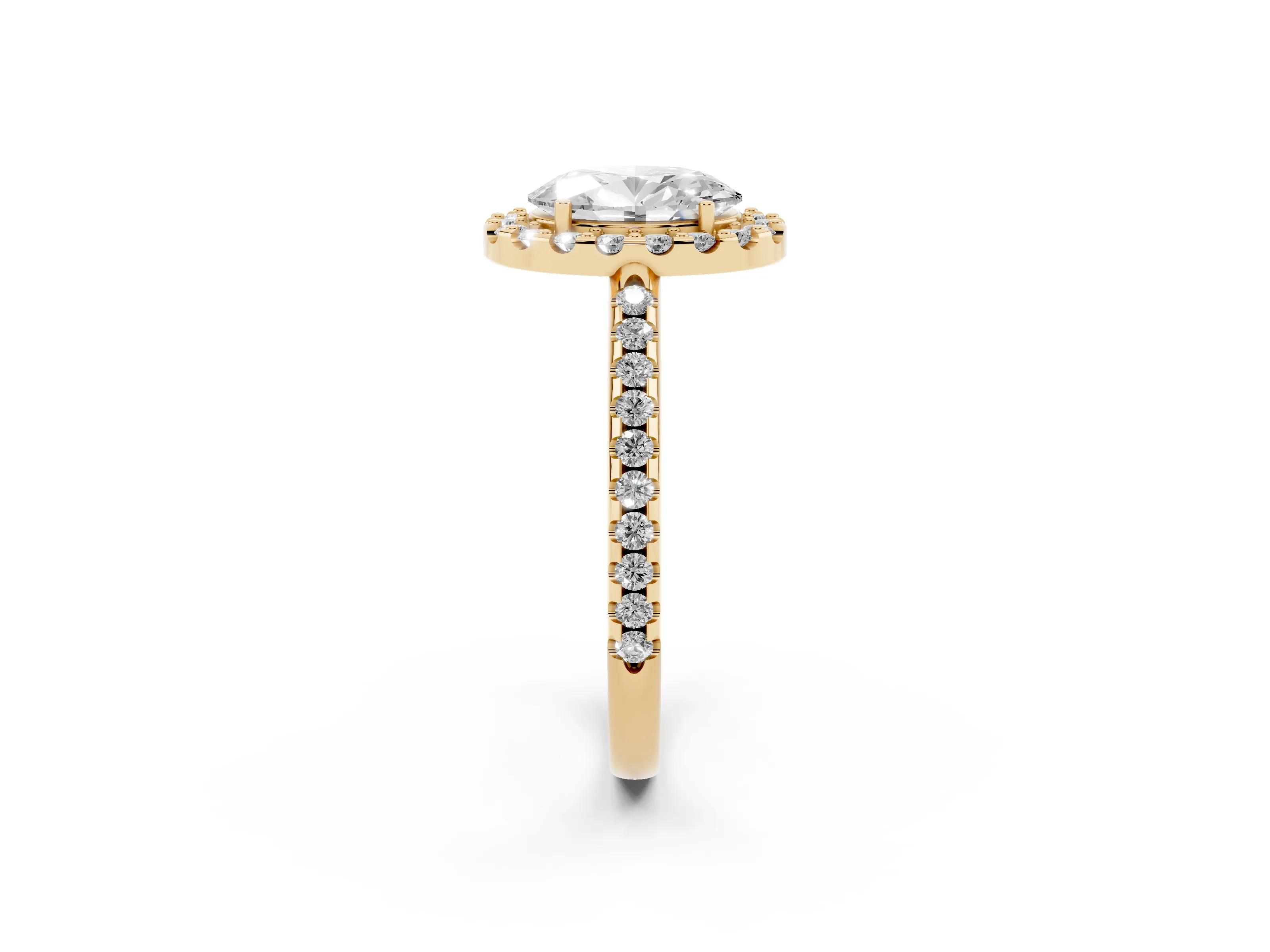 Oval Cut Diamond Pavé Halo Ring Set in Yellow gold with Prong Setting