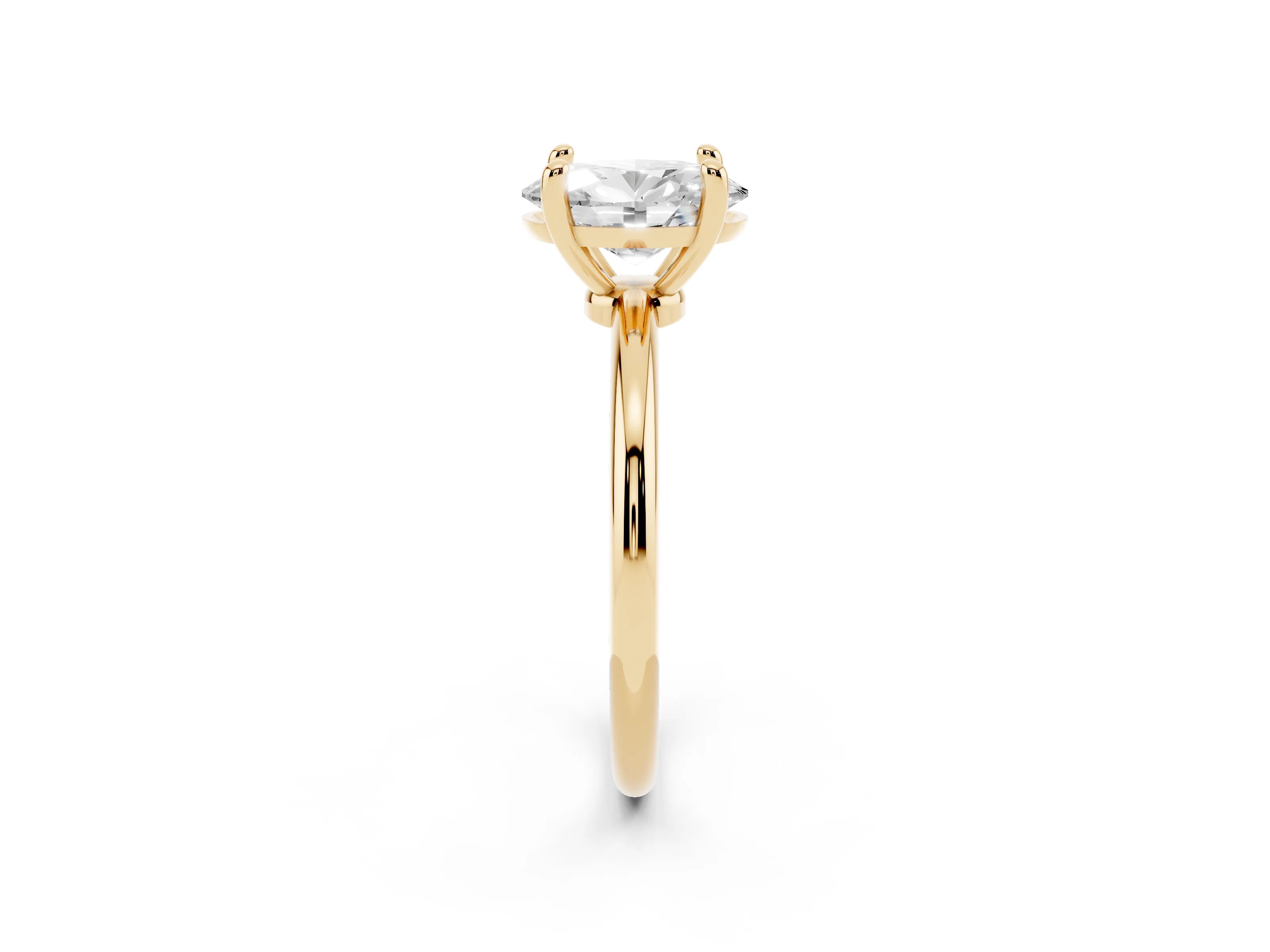 Oval Cut Diamond Solitaire Ring Set in Yellow gold with Secure Prong Setting on a Classic Band