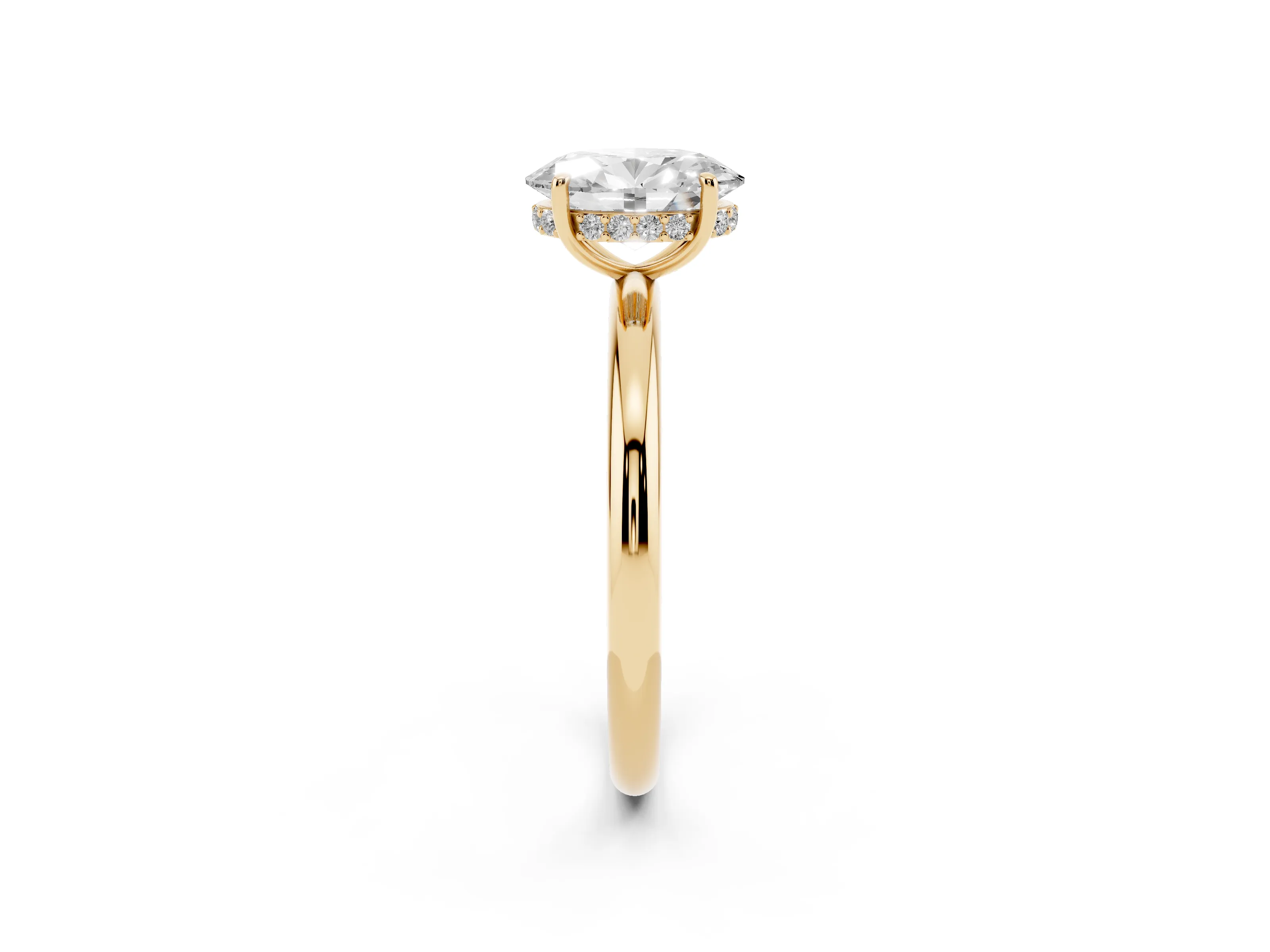 Oval Cut Diamond Solitaire Ring Set in Yellow gold with Thin Band and Prong Setting