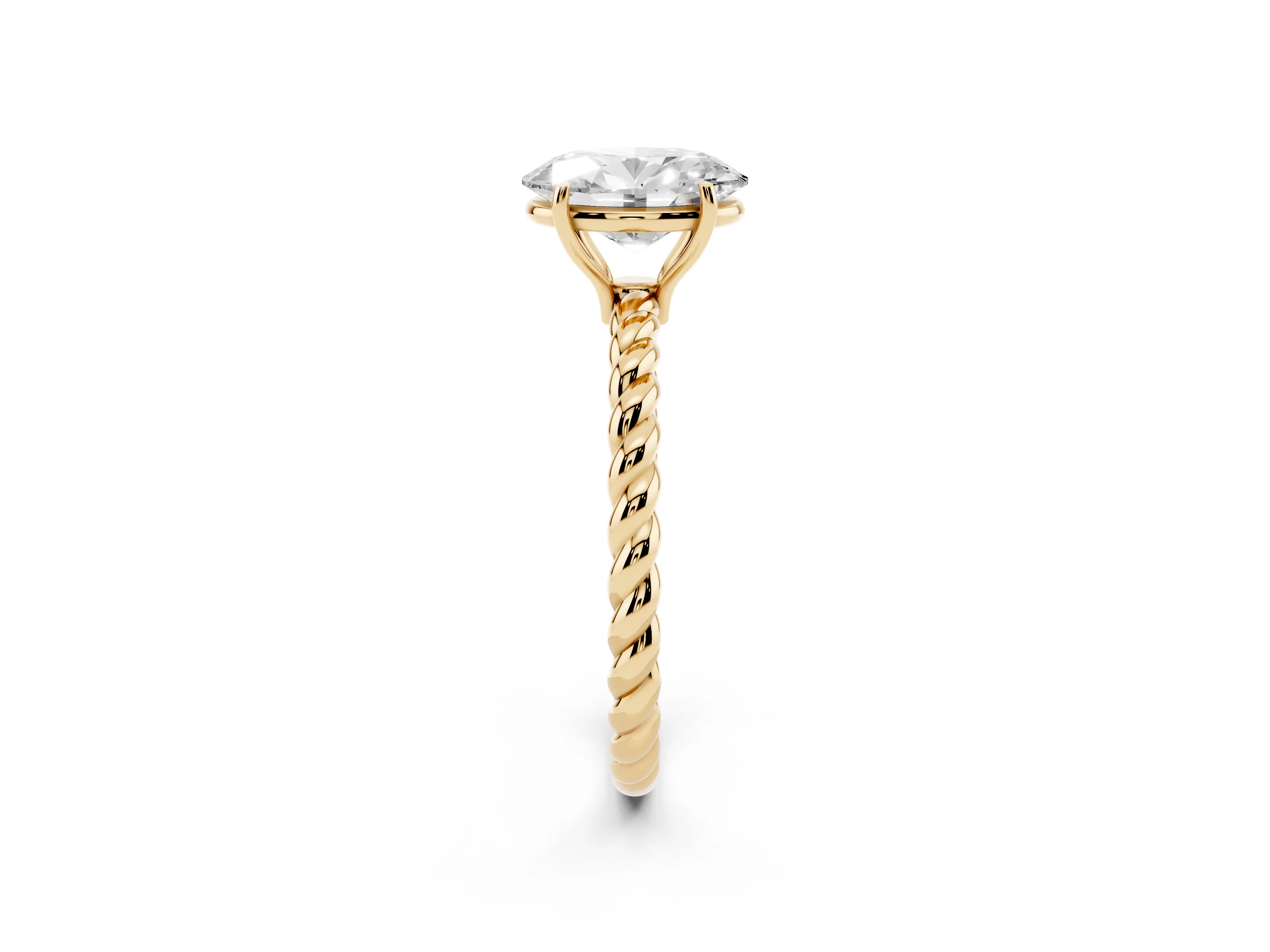 Oval Cut Diamond Solitaire Ring Set in Yellow gold with Twist Band and Prong Setting