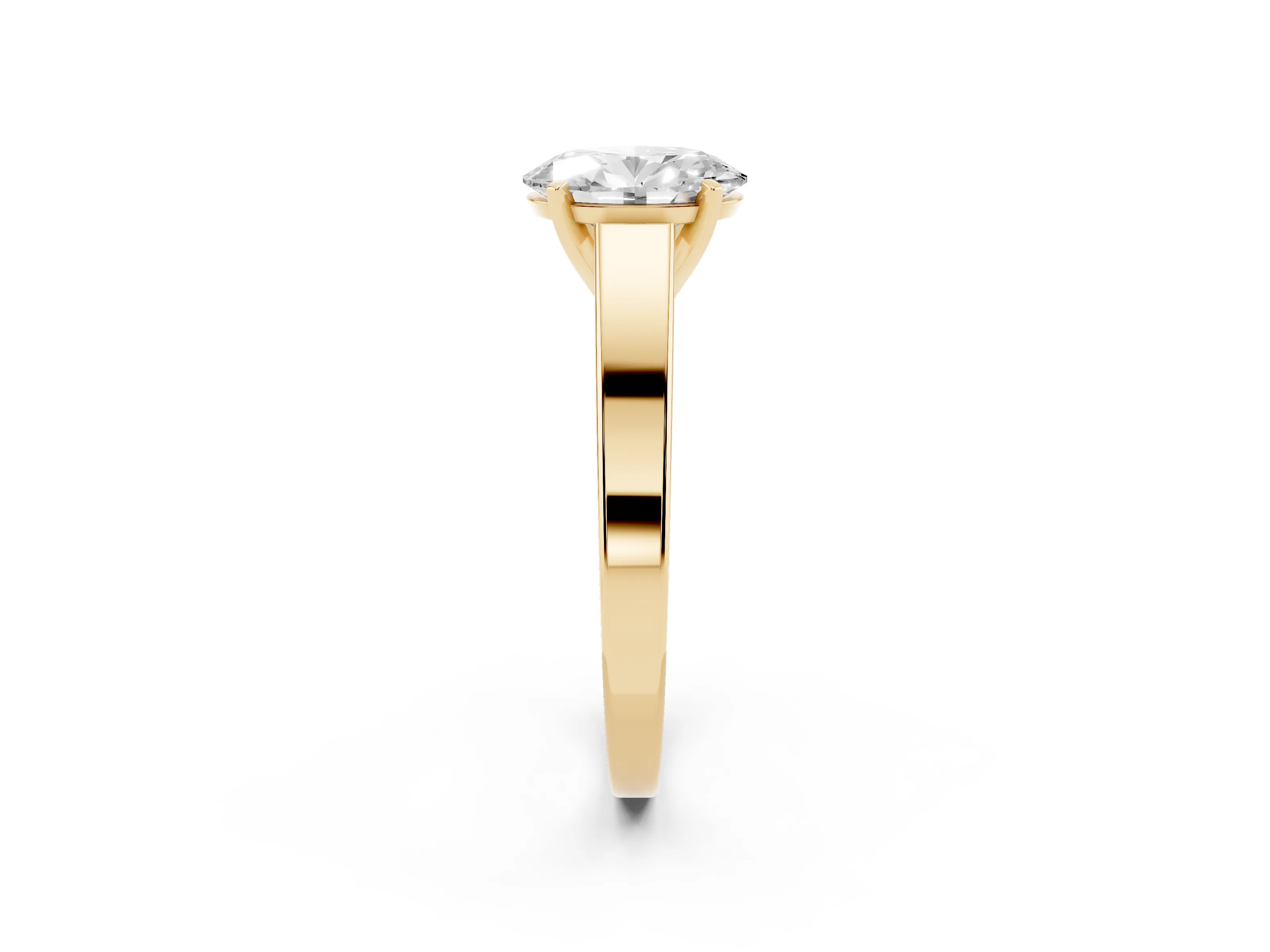 Oval Cut Diamond Solitaire Engagement Ring Set in Yellow gold with Prong Setting and Tapered Band