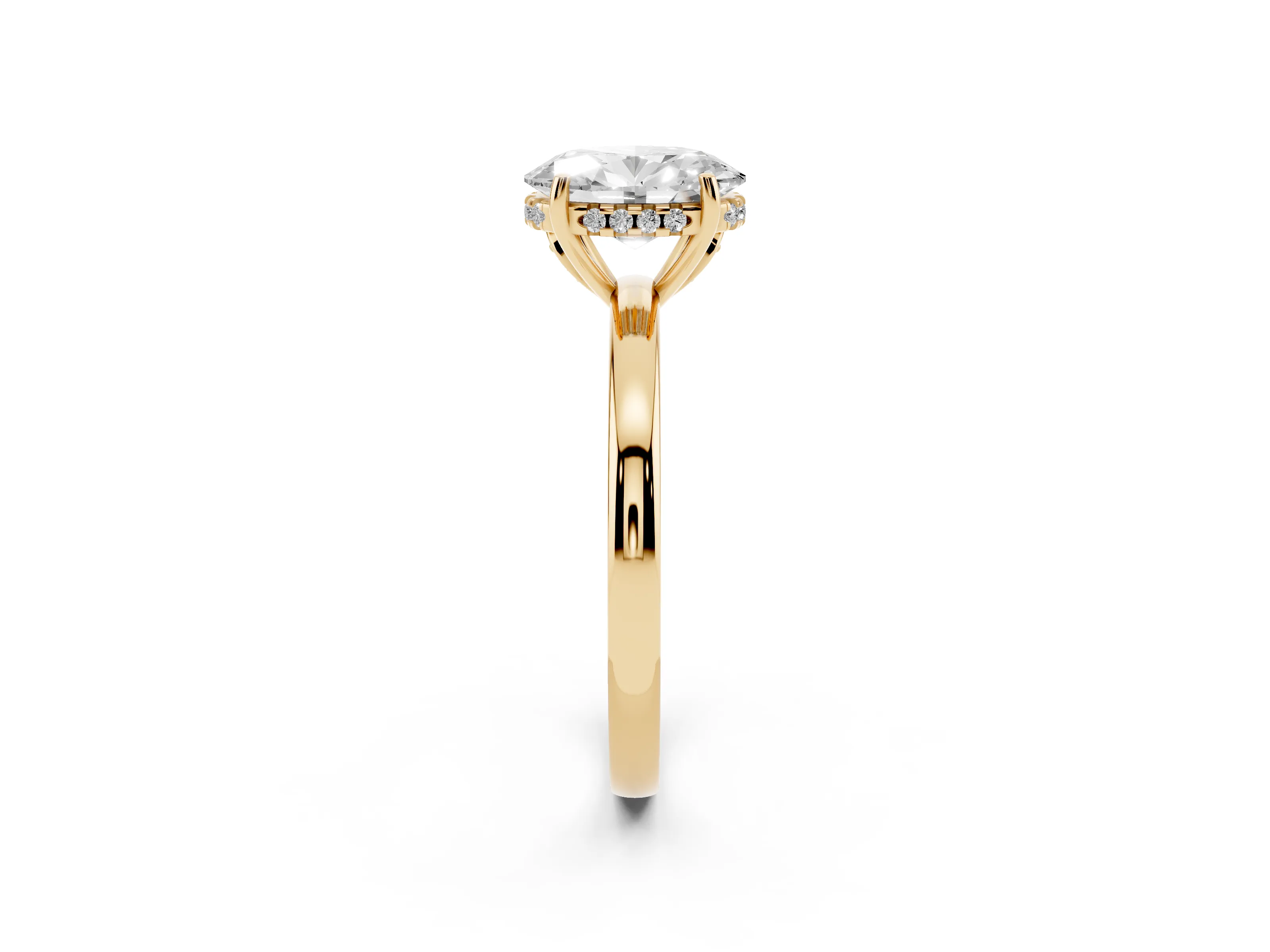 Oval Cut Diamond Solitaire Ring Set in Yellow gold with Plain Band and Prong Setting