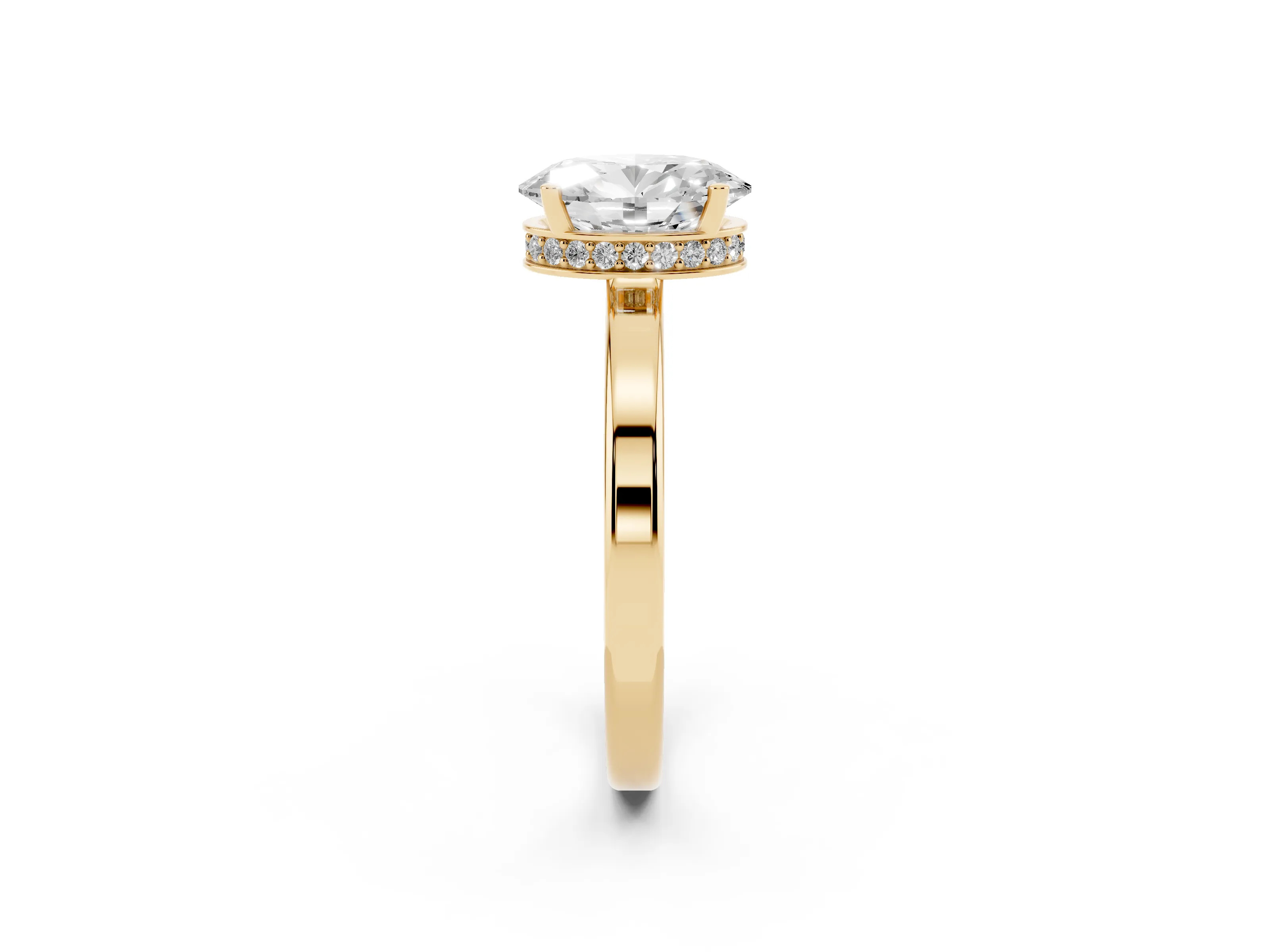 Oval Cut Diamond Solitaire Engagement Ring Set in Yellow gold with Prong Setting on a Plain Band
