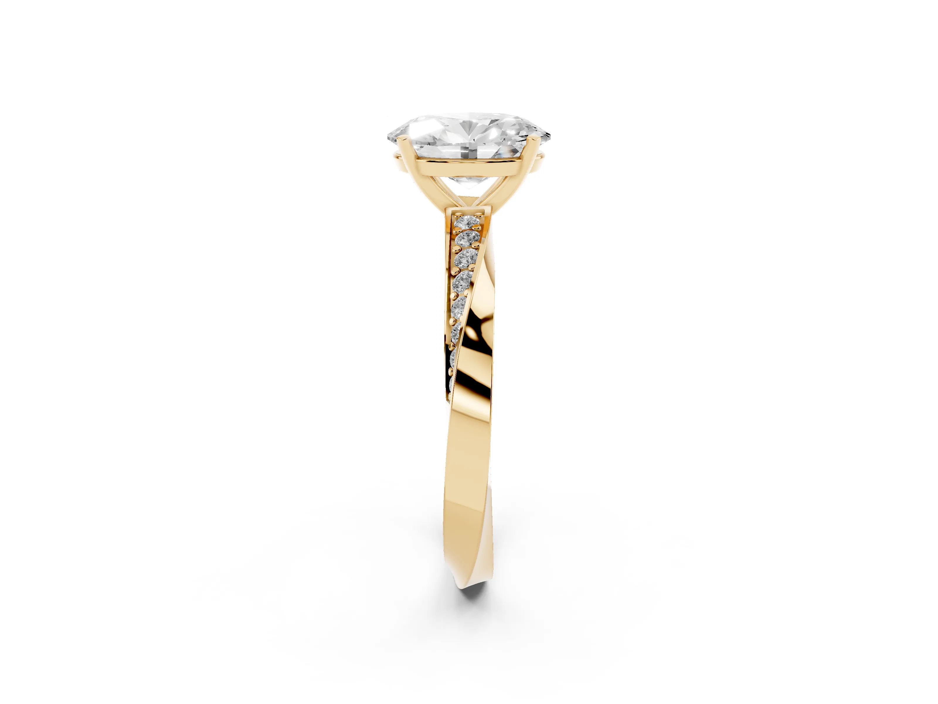 Oval Cut Diamond Engagement Ring Set in Yellow gold with Side Stone Accents and Prong Setting