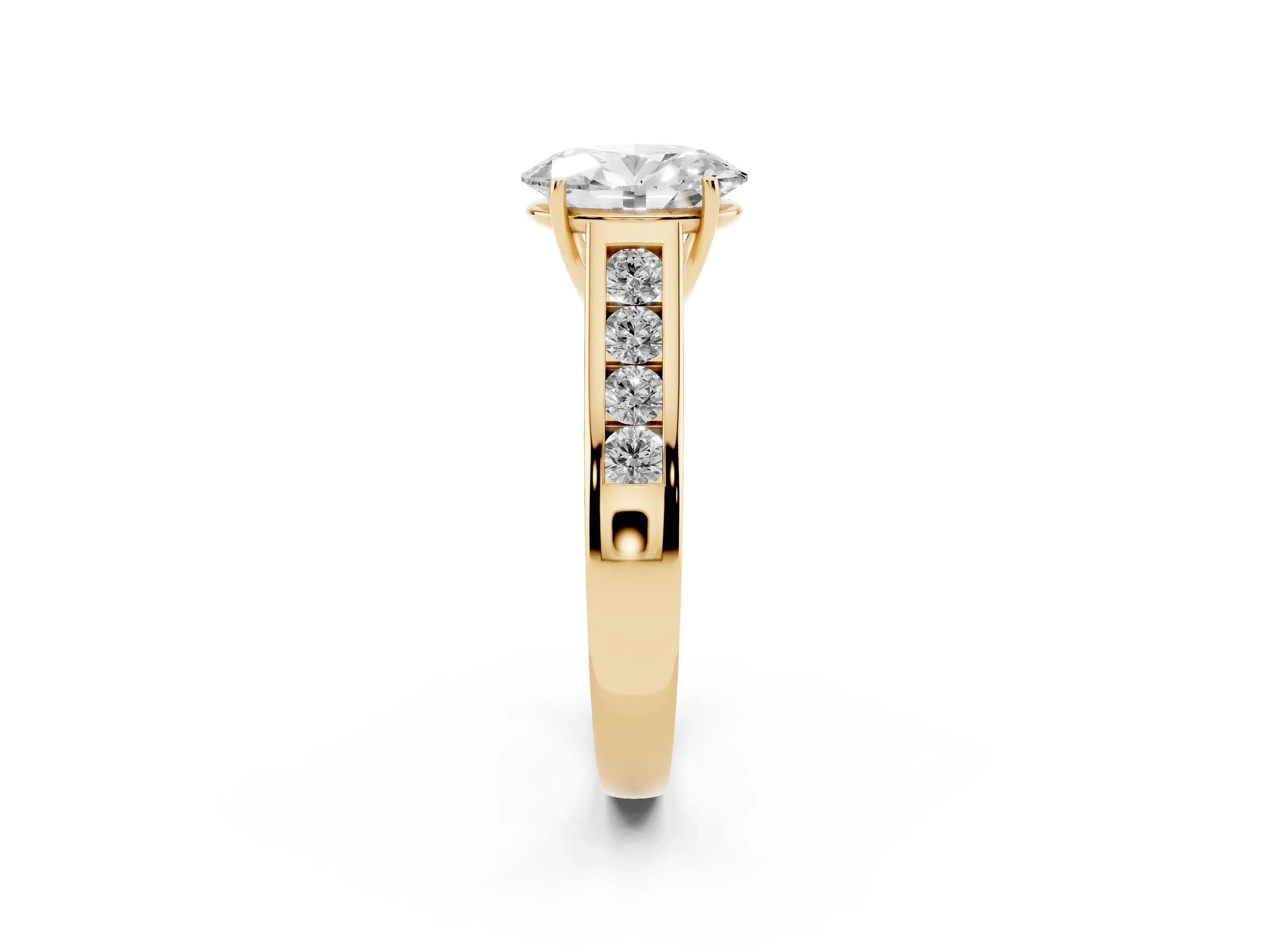 Oval Cut Diamond Solitaire Channel-Set Engagement Ring Set in Yellow gold with Prong Setting