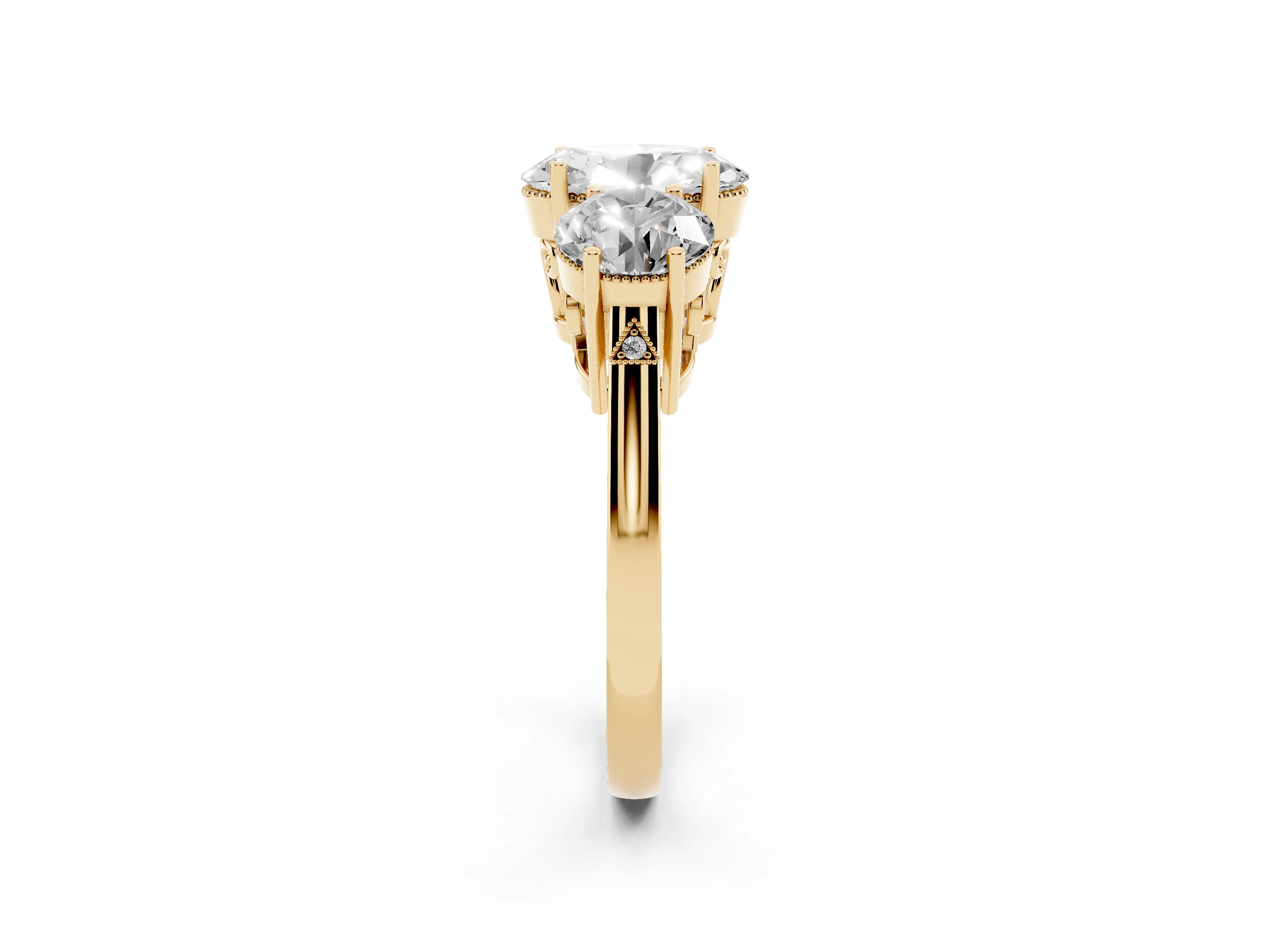 Oval Cut Diamond Three-Stone Engagement Ring Set in Yellow gold with Polished Band
