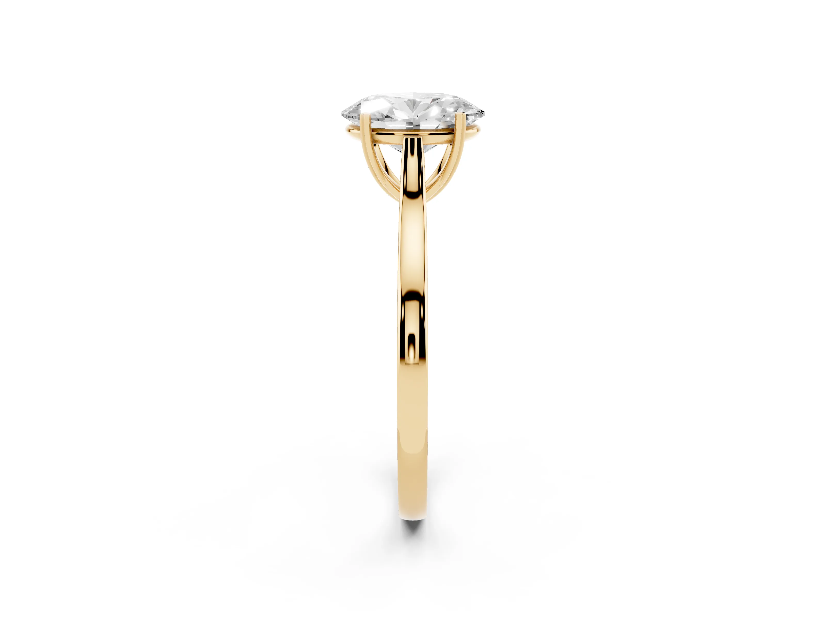 Oval Cut Diamond Solitaire Heart Prong Engagement Ring Set in Yellow gold with Tapered Band