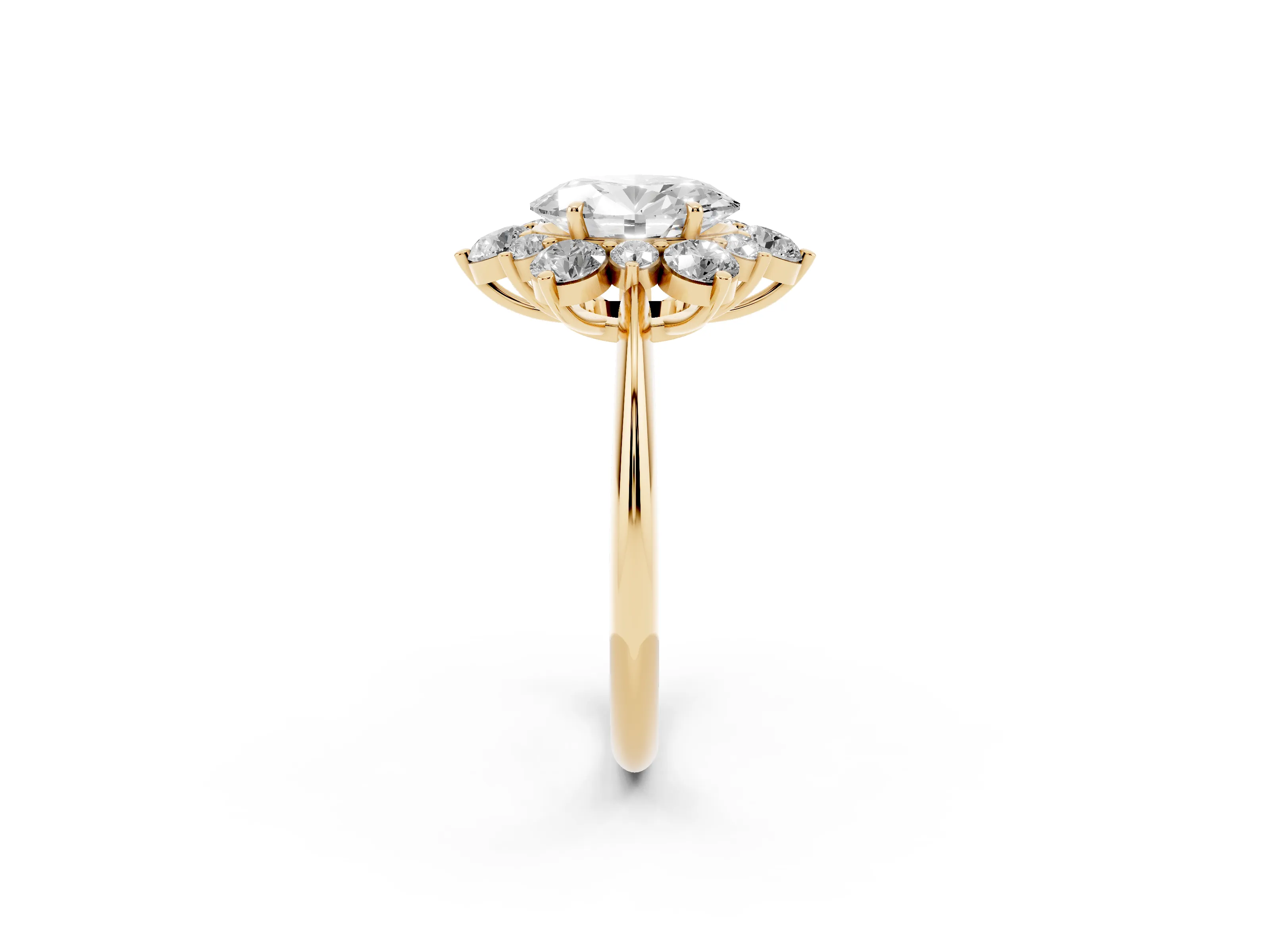 Oval Cut Diamond Cluster Halo Ring Set in Yellow gold with Solitaire Band and Prong Setting