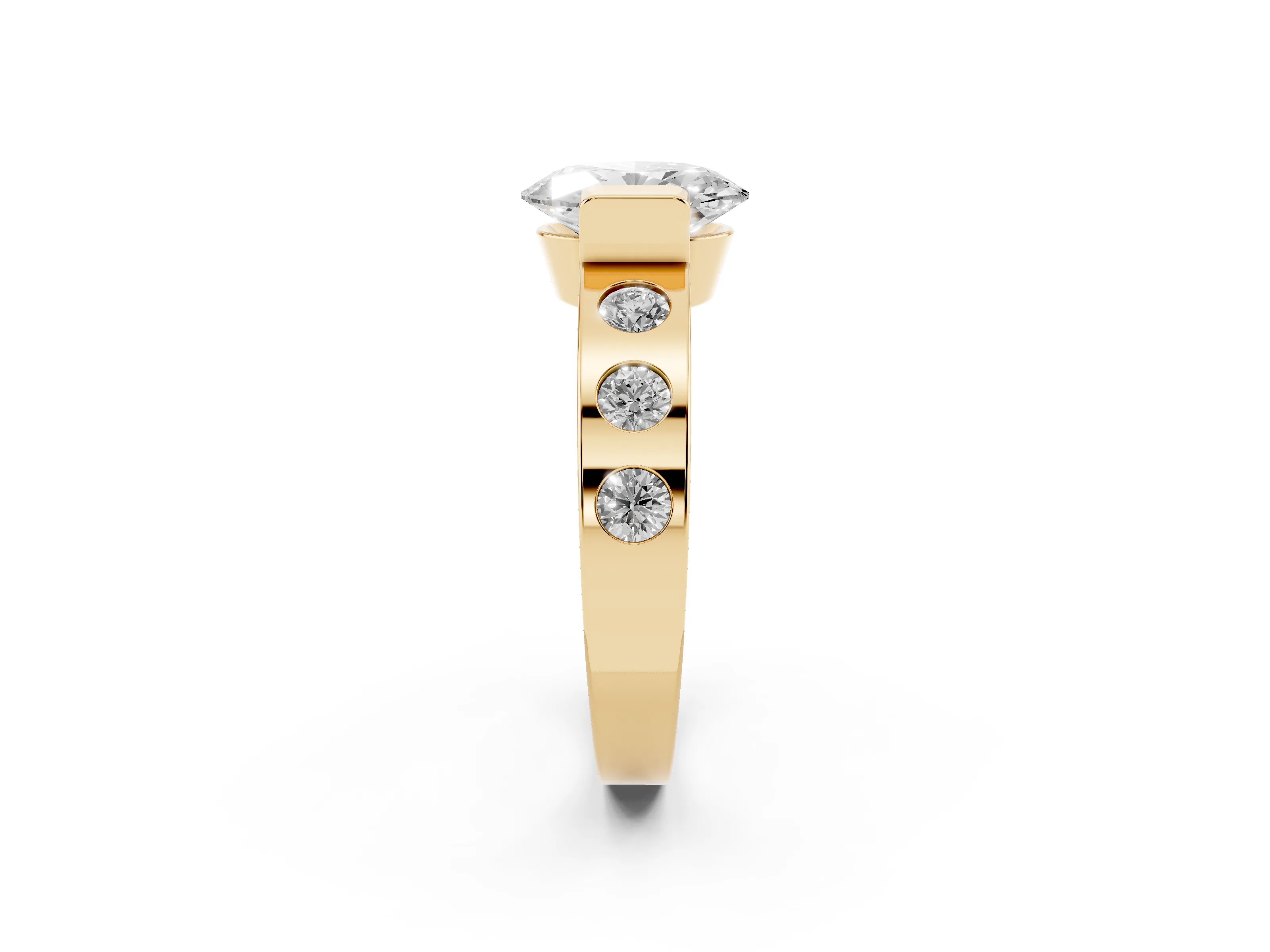 Oval Cut Diamond Channel-Set Band Ring Set in Yellow gold with Bezel Prong Setting