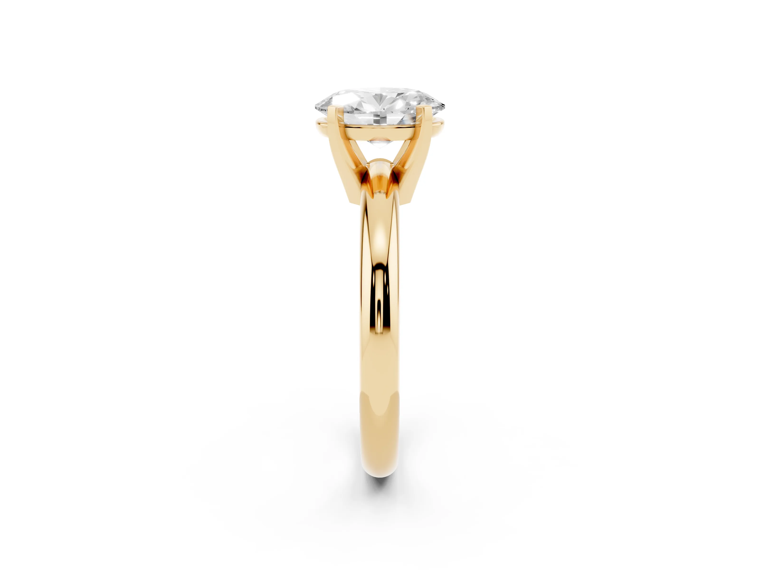 Oval Cut Diamond Solitaire Engagement Ring Set in Yellow gold with Round Band and Prong Setting