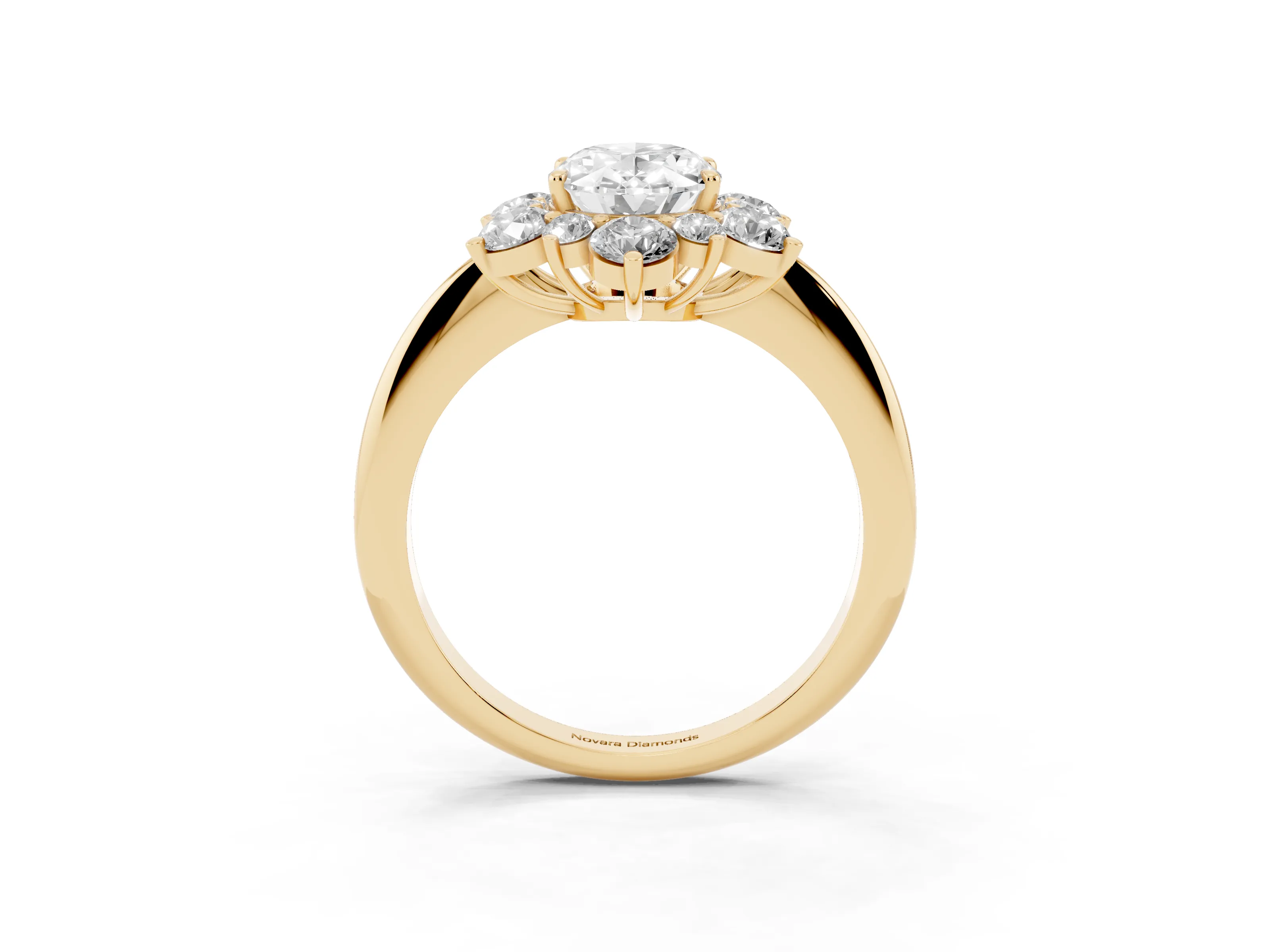 Oval Cut Diamond Cluster Halo Ring Set in Yellow gold with Solitaire Band and Prong Setting