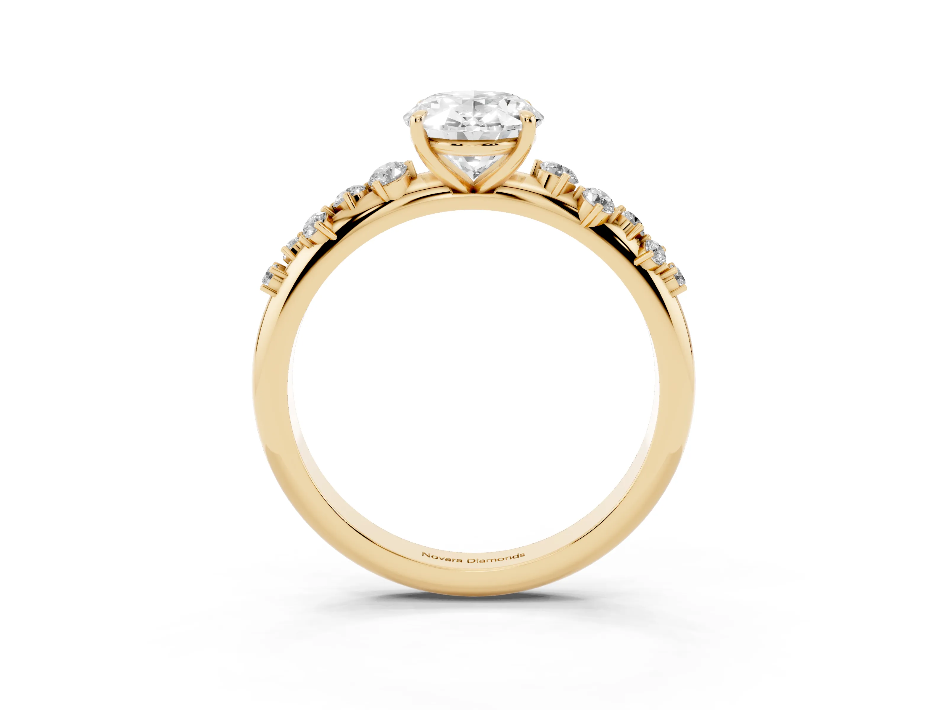 Oval Cut Diamond Cluster Solitaire Ring Set in Yellow gold with Prong Setting