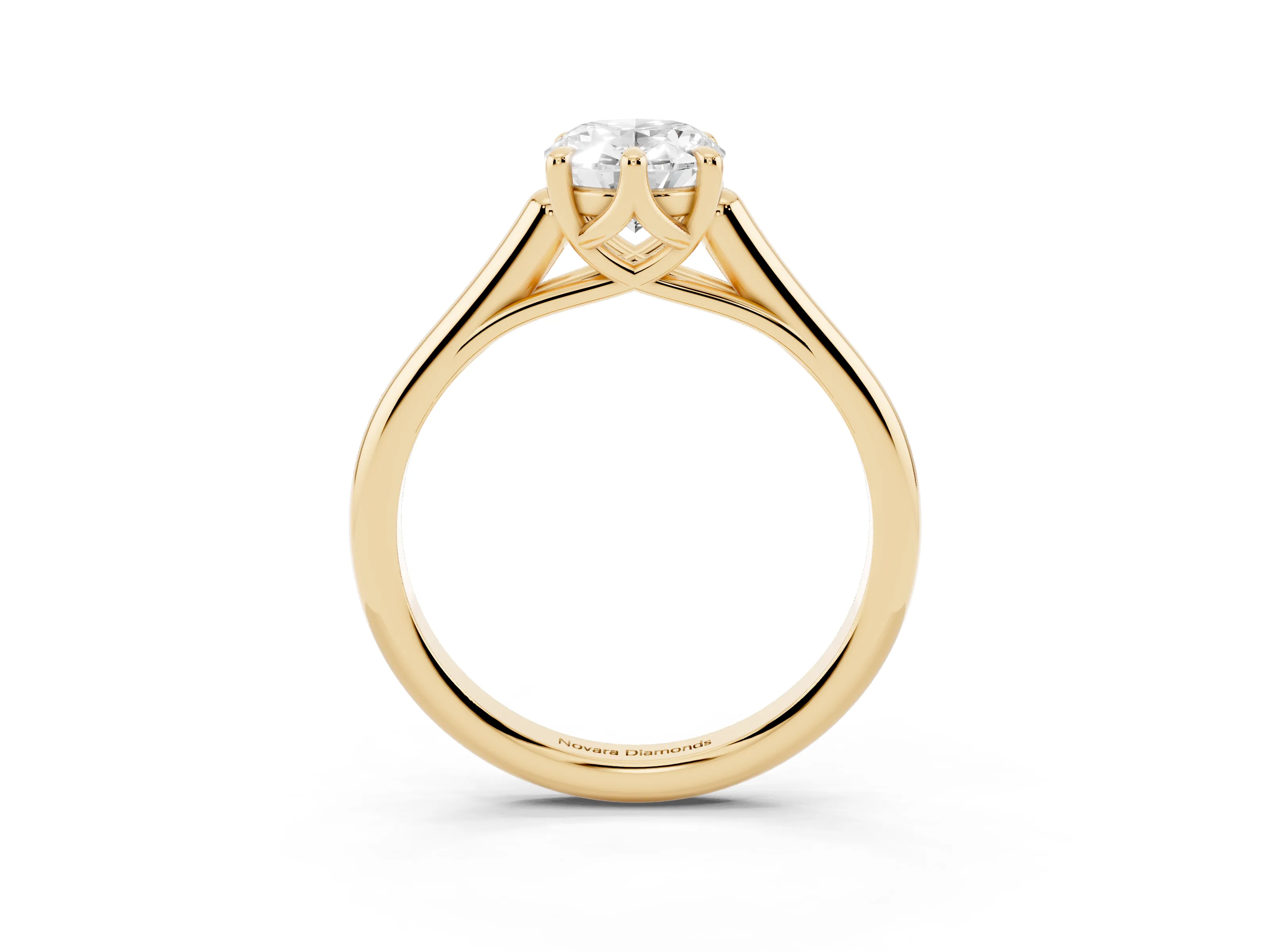 Oval Cut Diamond Solitaire Engagement Ring Set in Yellow gold with Prong Setting and Plain Classic Band