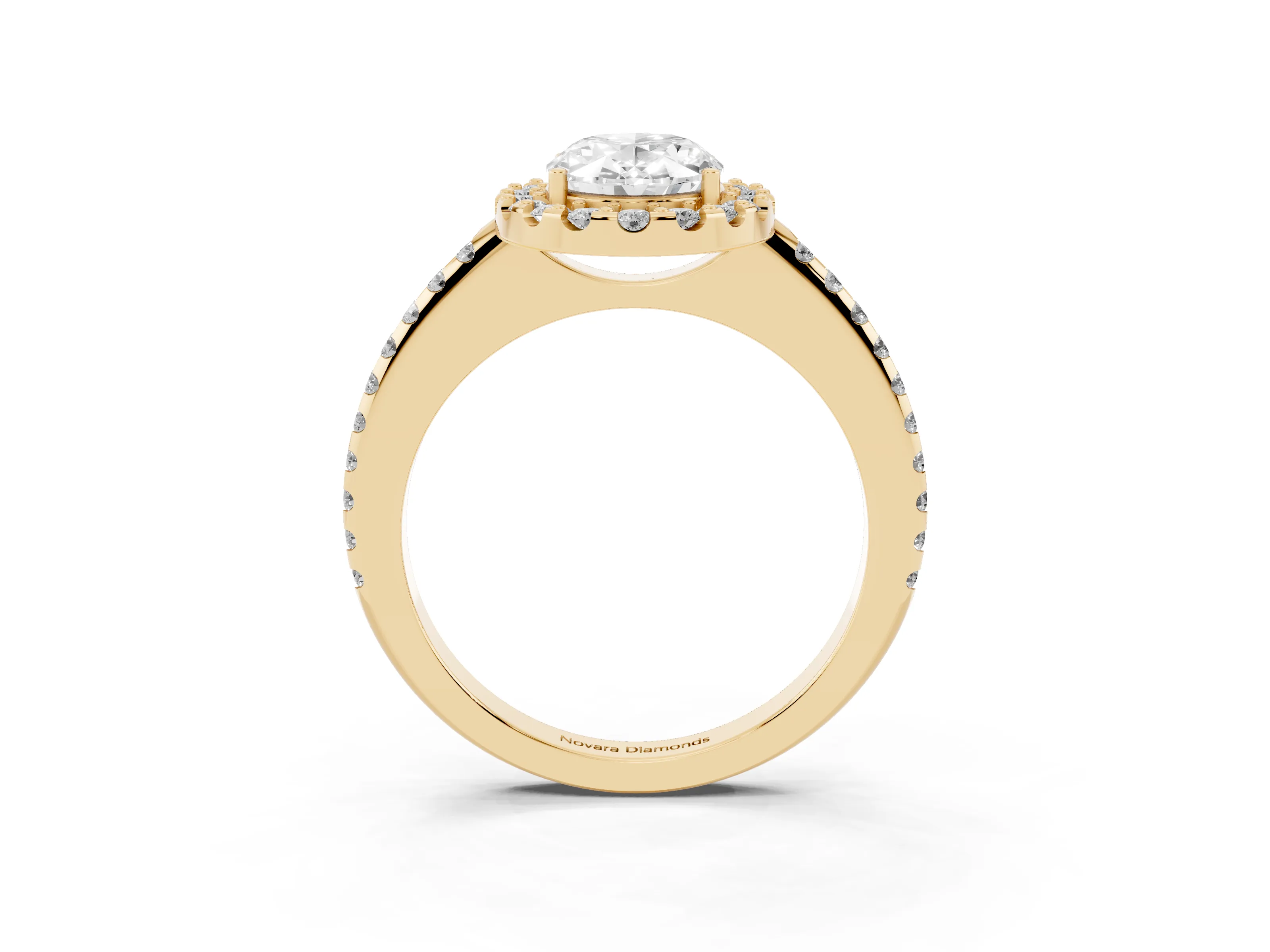 Oval Cut Diamond Pavé Halo Ring Set in Yellow gold with Prong Setting