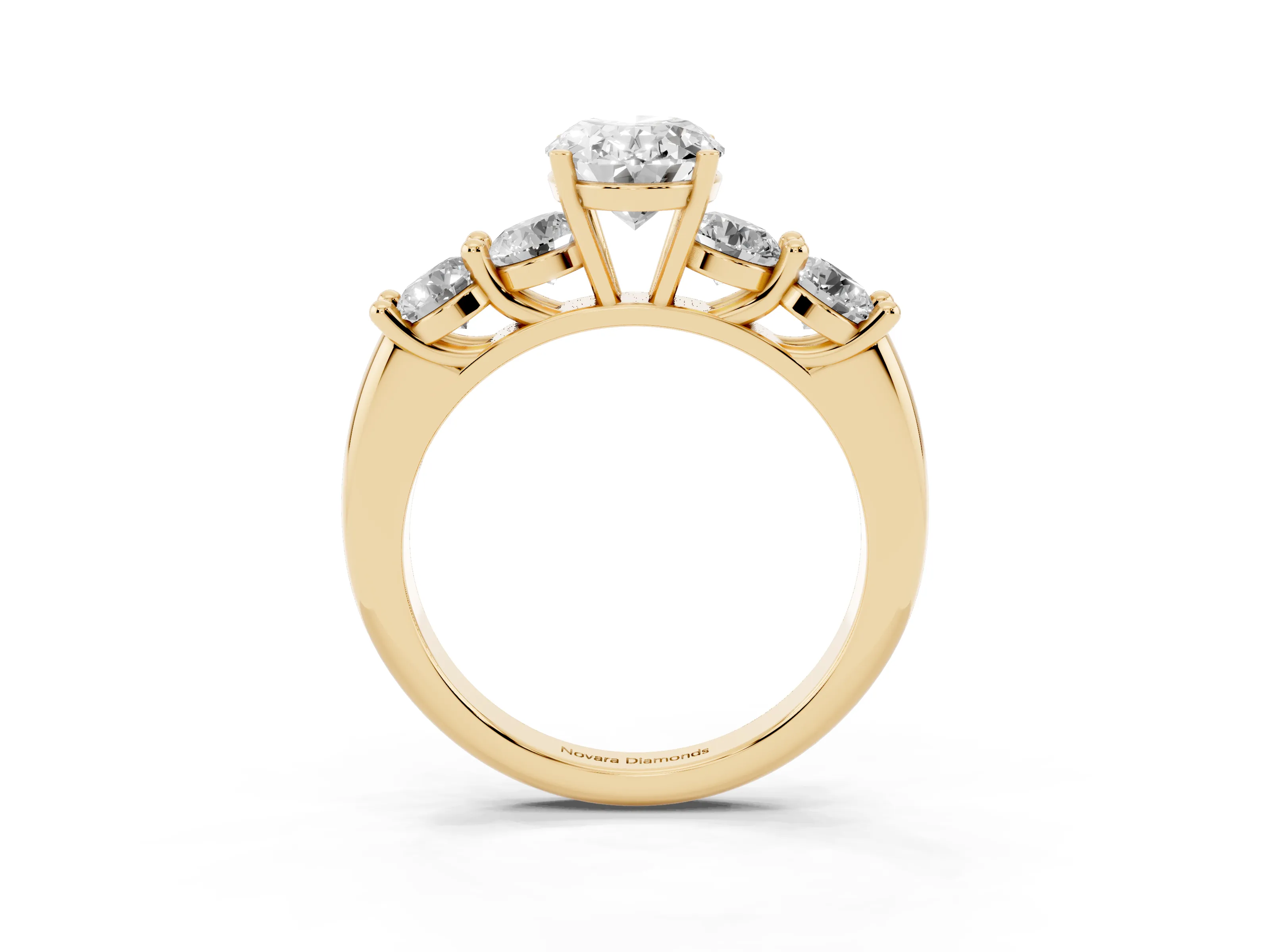 Oval Cut Diamond Five-Stone Prong Set Ring Set in Yellow gold with Classic Band