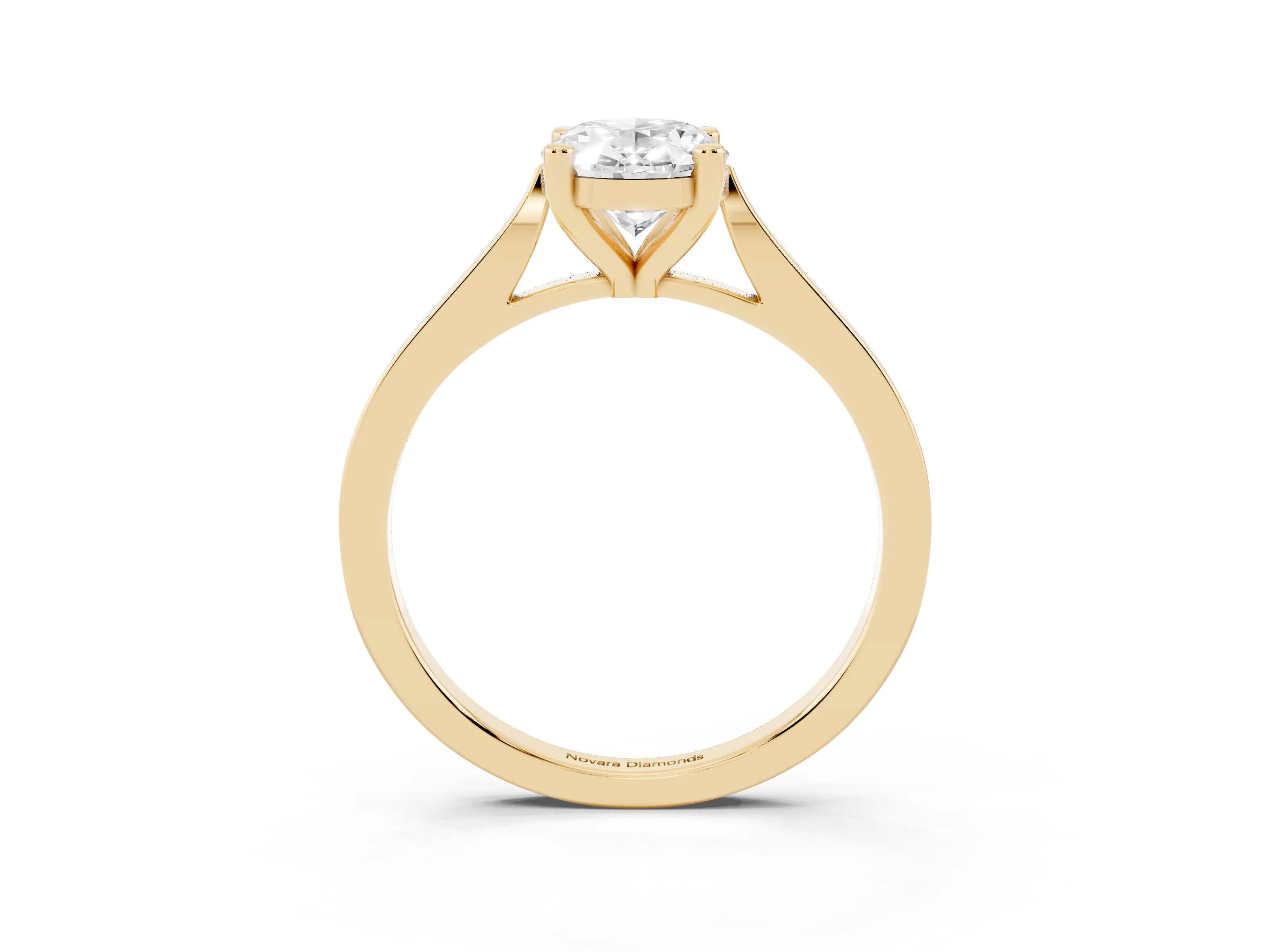 Oval Cut Diamond Solitaire Ring Set in Yellow gold with Prong Setting and Tapered Band