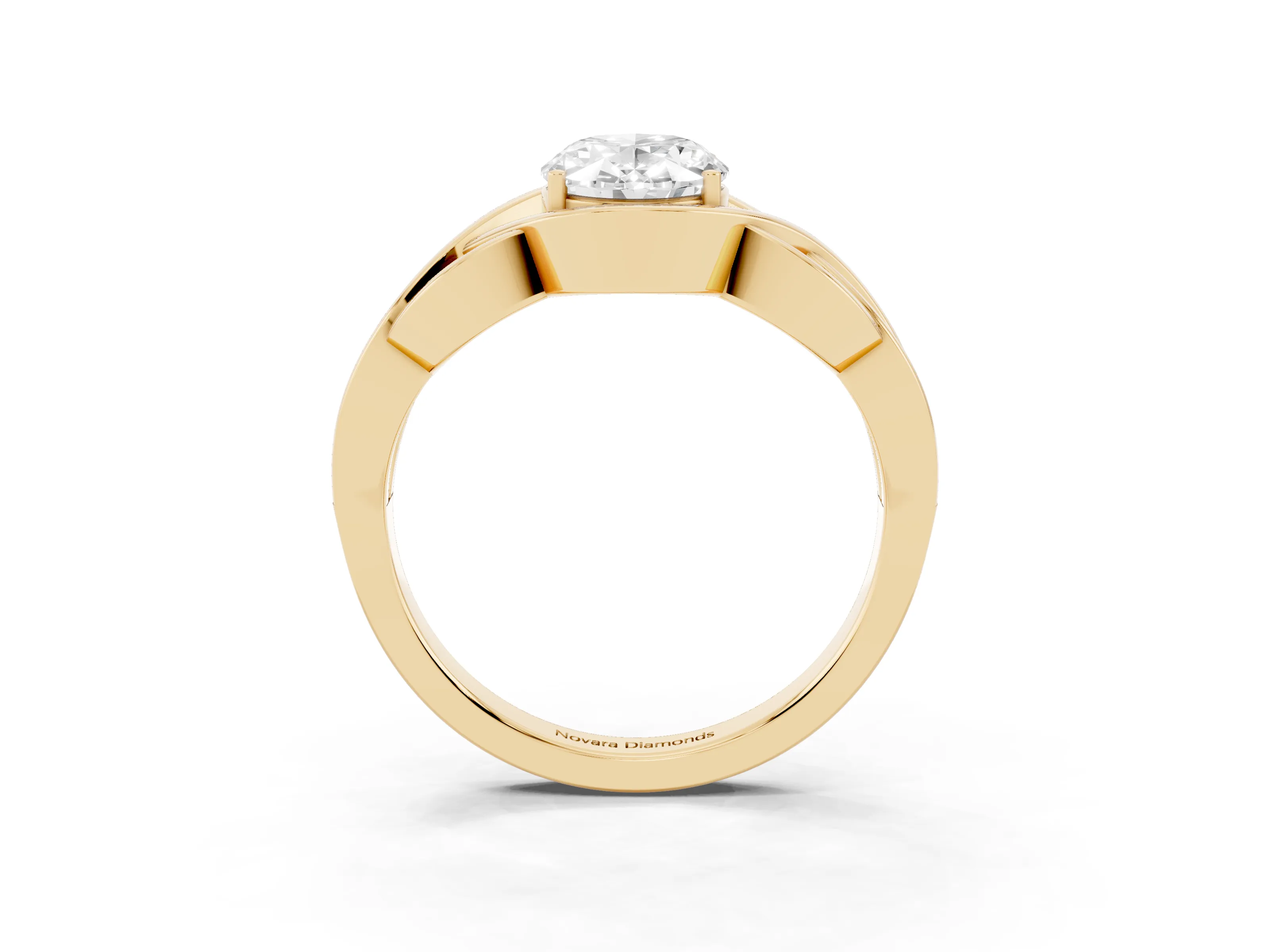 Oval Cut Diamond Solitaire Ring Set in Yellow gold with Intertwined Band